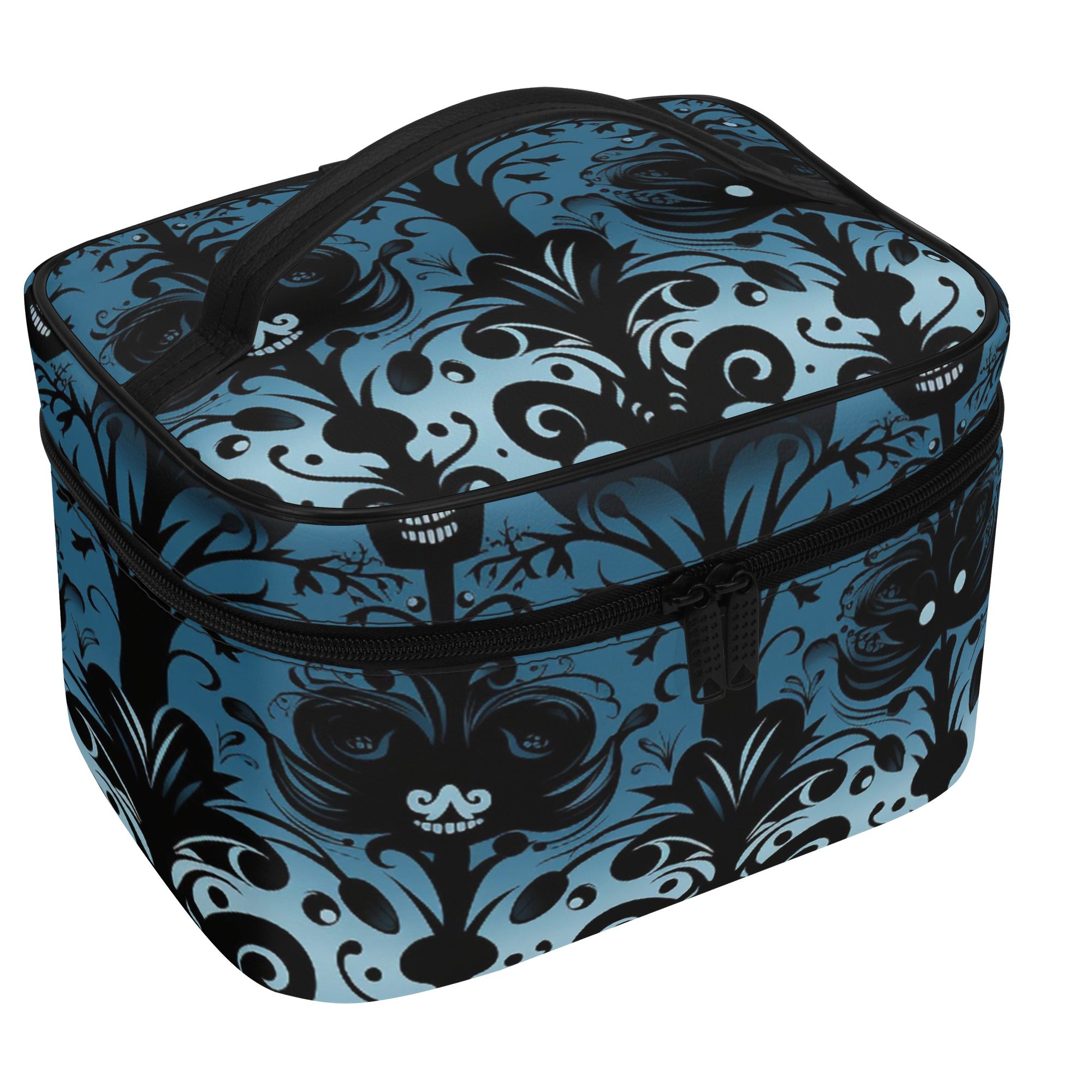 Gothic Blue Leather Cosmetic Bag for Women - Vintage Makeup Pouch Travel Organizer | Perfect for Travel, Daily Use & Gift Giving