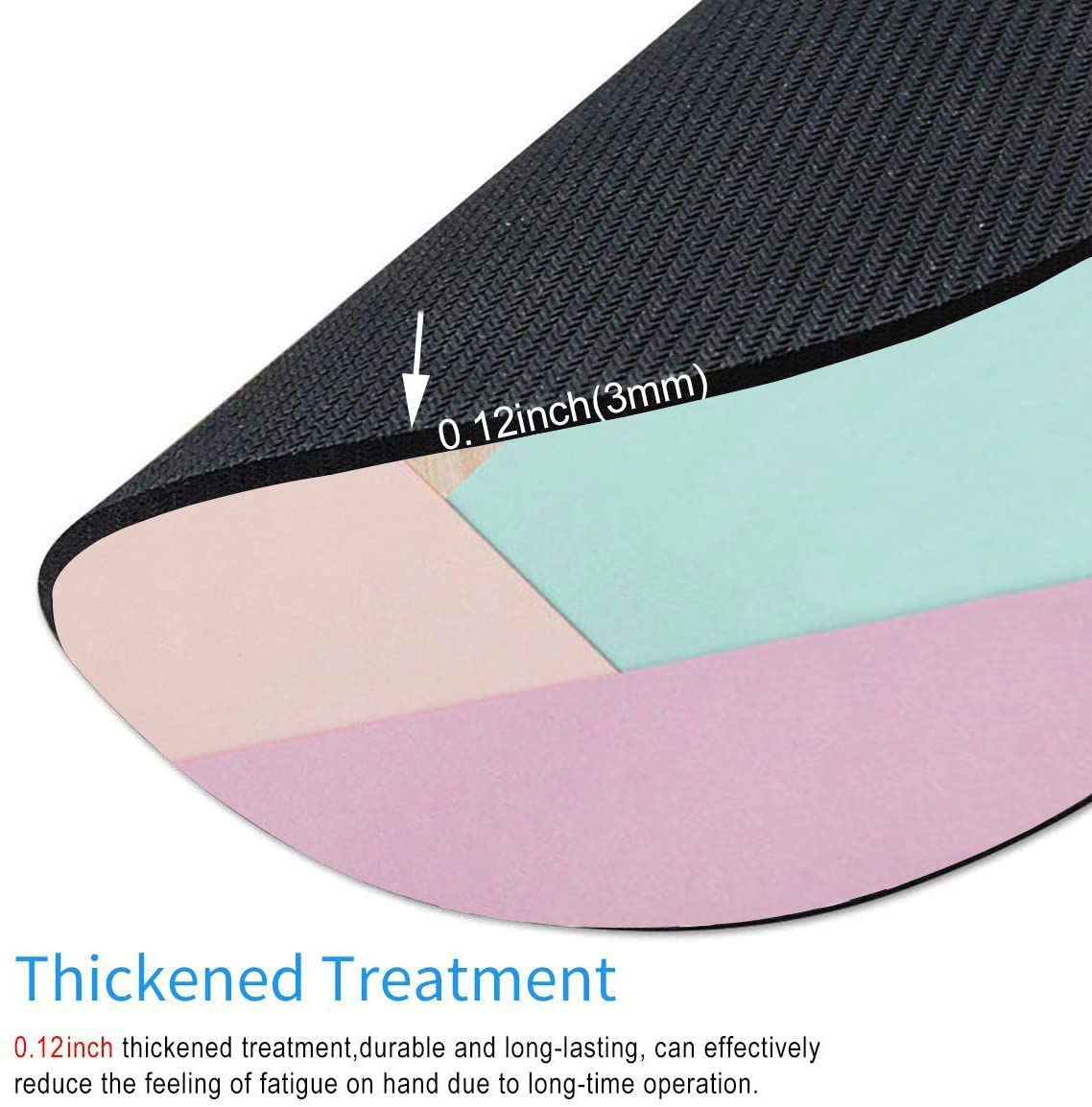 Round Wooden Mouse Pad - Pink, Green & Purple Splice Design, Washable Gaming Mousepad with Lycra Cloth & Non-Slip Rubber Base for Wireless Mouse - Perfect for Office, Gaming & Home Computer Use