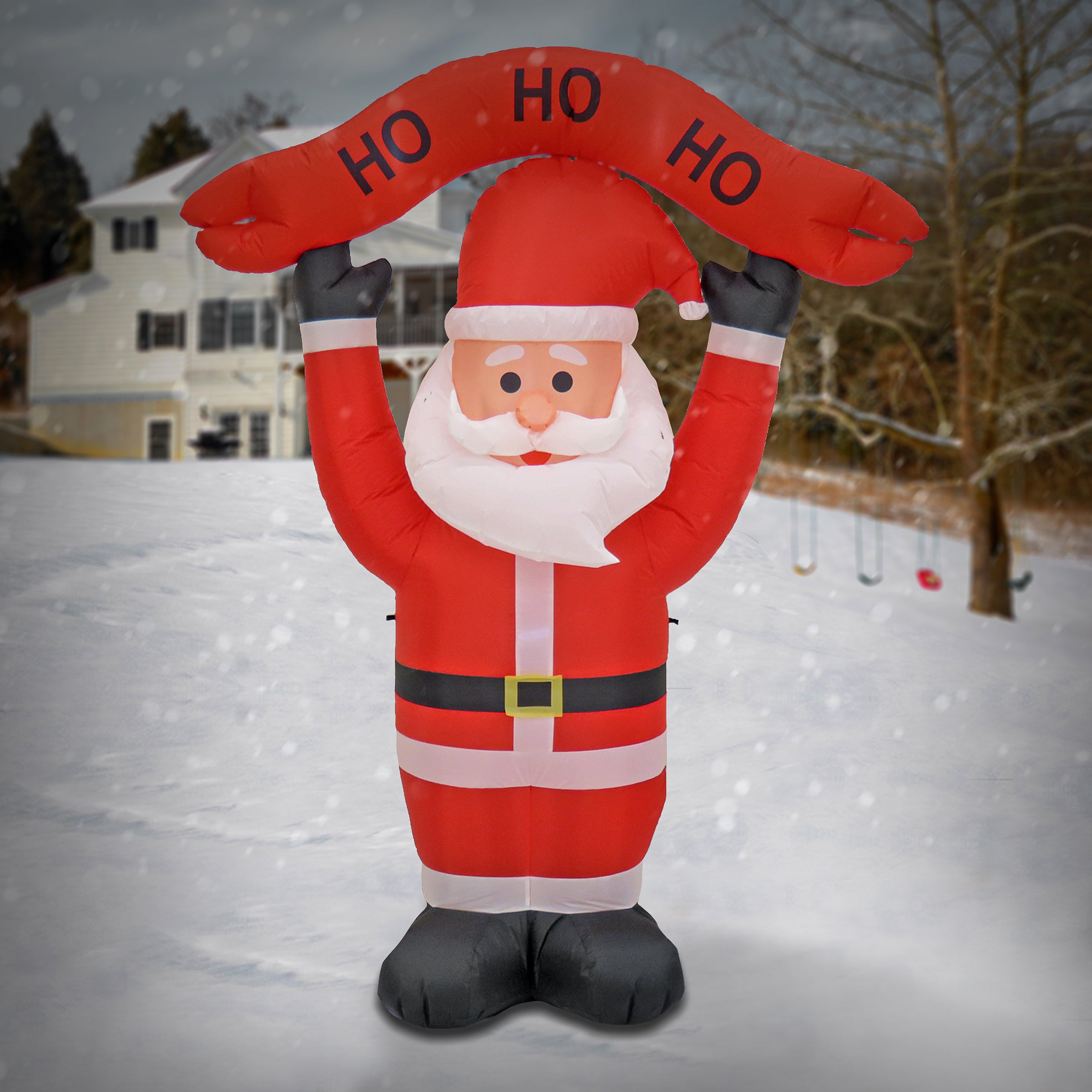7 ft. Red Inflatable Blow Up Santa Claus for Christmas Decorations - Giant Outdoor Yard Decoration for Holiday Party, Home, Garden, and Festive Events