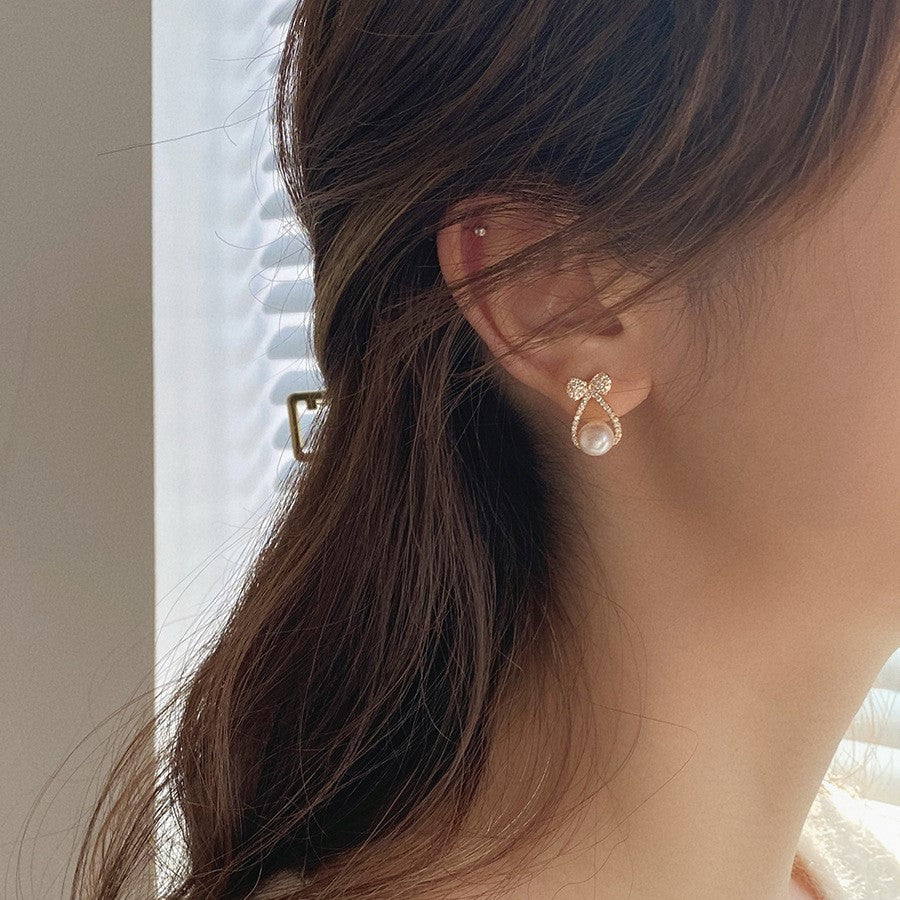Classic Pearl Bow Ribbon Stud Earrings for Women | Elegant Dainty Jewelry Gift for Her | Perfect for Weddings, Parties & Everyday Wear (D3006)