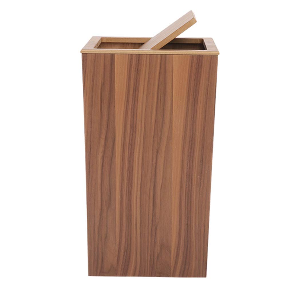 ZANZAN Wooden Rocking Trash Can with Lid - Square Bathroom & Bedroom Waste Bin - Eco-Friendly Flip Top Garbage Bin for Home, Office, or Dorm (Color B) | Perfect for Small Spaces & Odor Control