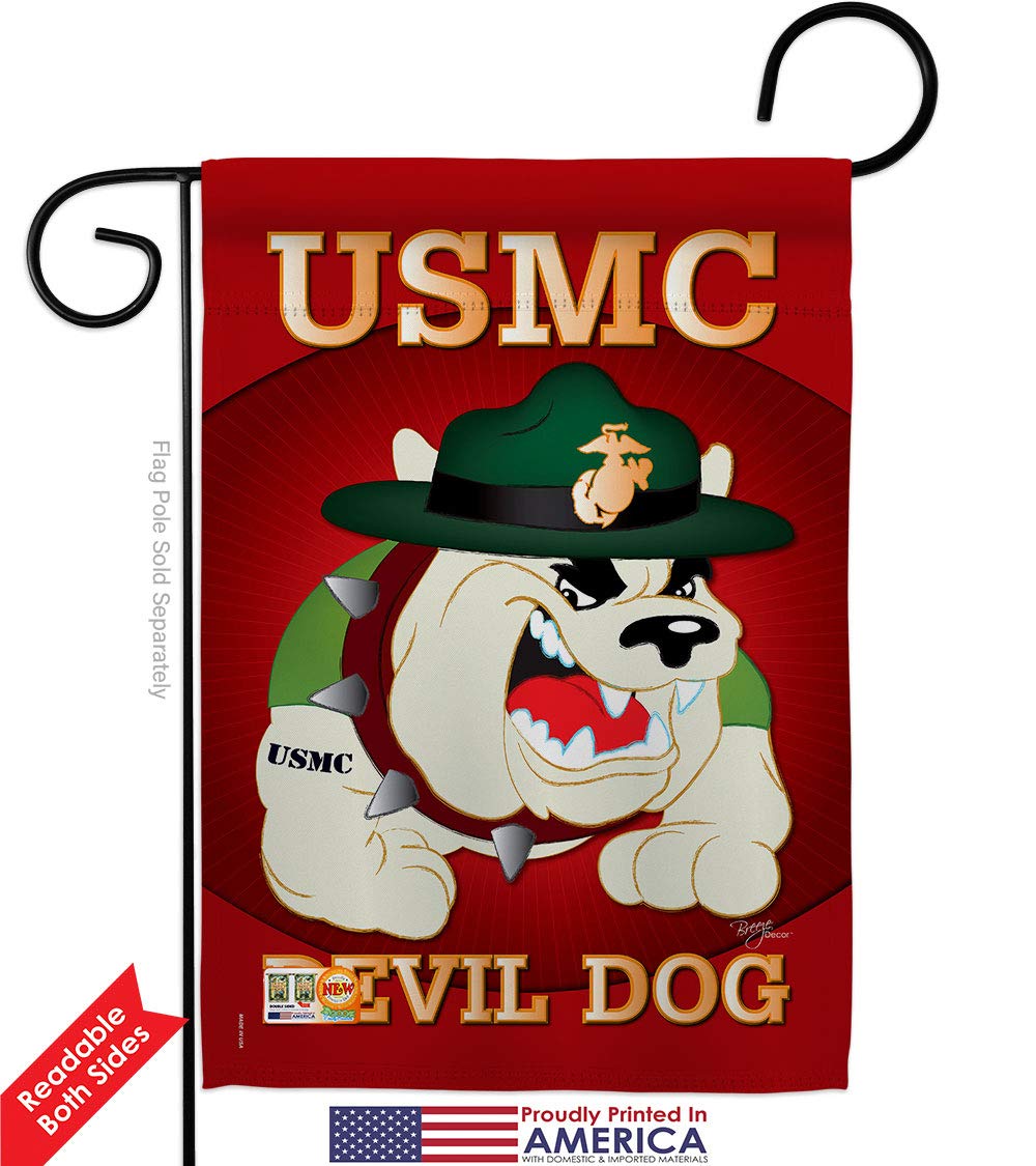 USMC Devil Dog Garden Flag Kit - Double-Sided 28x40 Inch Military House Banner - Armed Forces Veteran Gift, Semper Fi Decor, Made in USA | Perfect for Yard, Porch & Patriotic Home Decoration