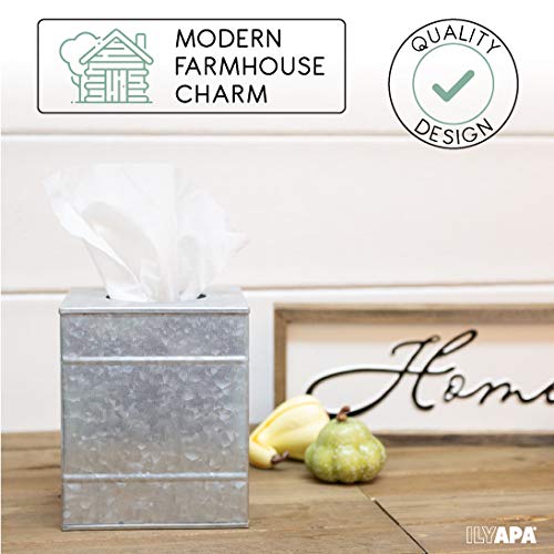 Rustic Galvanized Metal Tissue Box Cover - Square Decorative Holder for Home & Office | Perfect for Living Room, Bedroom, Bathroom, and Kitchen Organization