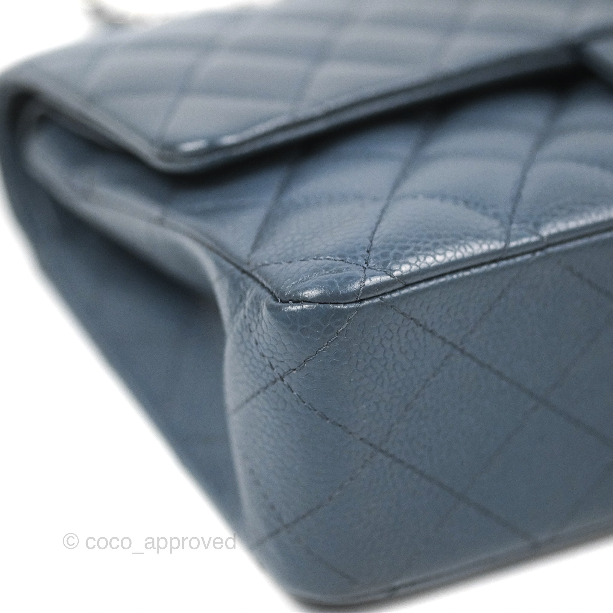 Chanel Classic Double Flap Quilted Medium/Large Handbag in Blue Caviar Leather with Silver Hardware - Perfect for Work, Evening Events & Luxury Fashion Accessories