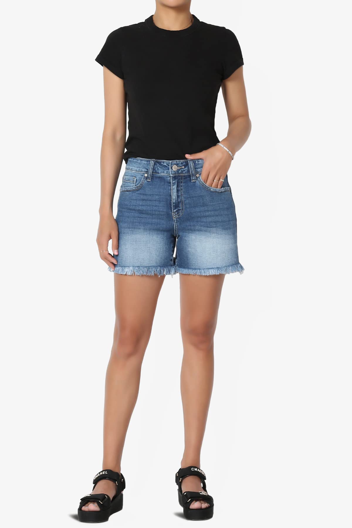 Stylish High Waisted Stretch Denim Shorts for Women - Frayed Hem & Faded Wash (Sizes S-XL) | Perfect for Summer Outfits, Beach Vacations & Casual Wear