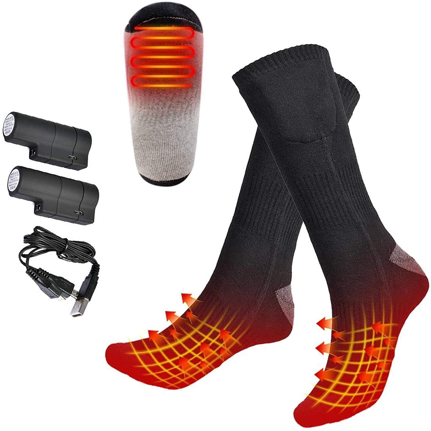 Heated Socks for Men & Women - USB Electric Thermal Socks with 3 Adjustable Heat Levels, Washable Cotton Winter Warm Socks for Outdoor Activities, Hiking & Cold Weather