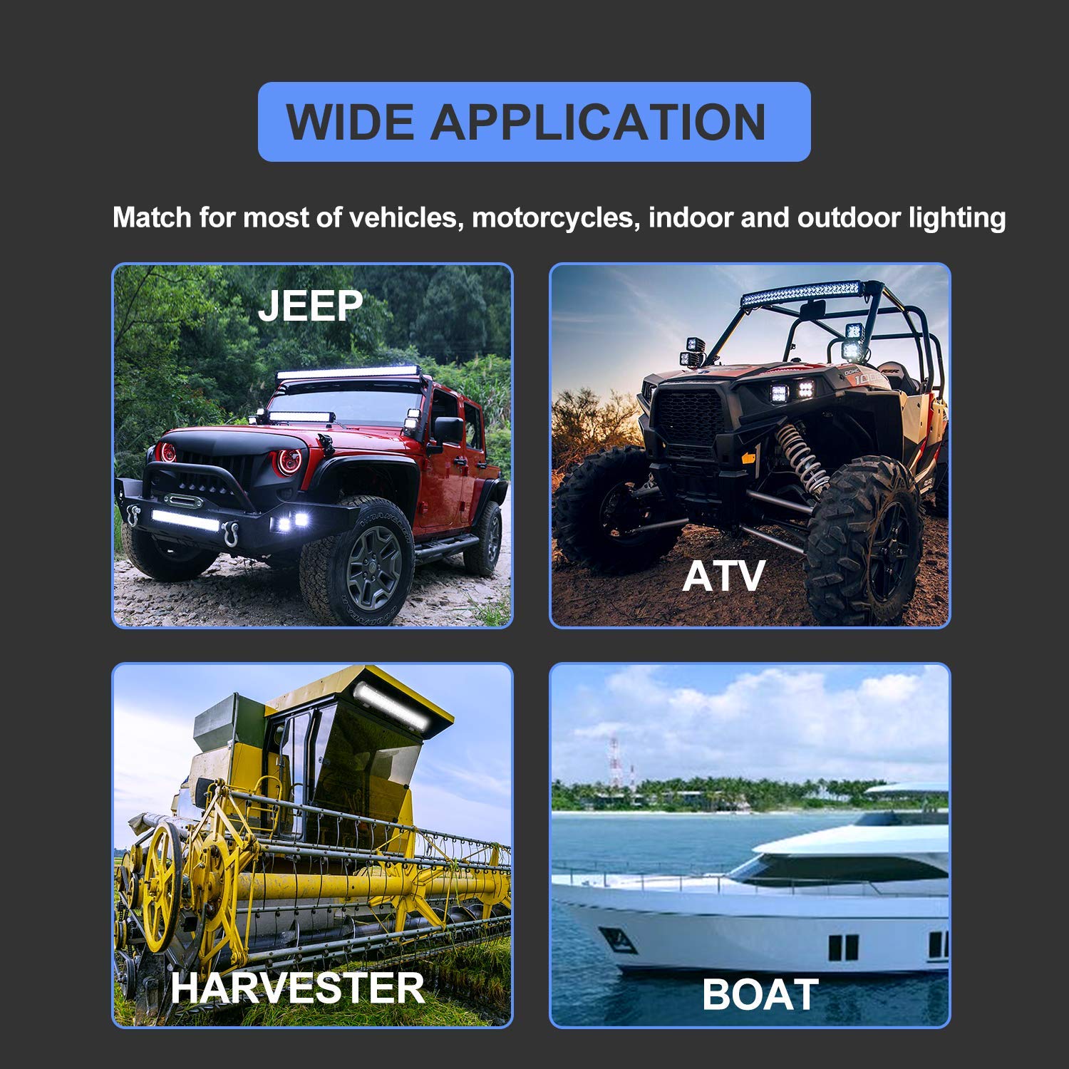 TILTOP 20 Inch 420W Triple Row LED Light Bar - Spot Flood Combo Off-Road Lighting with 2PCS 60W 4Inch LED Pods & Wiring Harness Kit - Perfect for Jeep, ATV, UTV, Polaris, Trucks & Boats - Ideal for Off-Roading, Camping & Nighttime Adventures