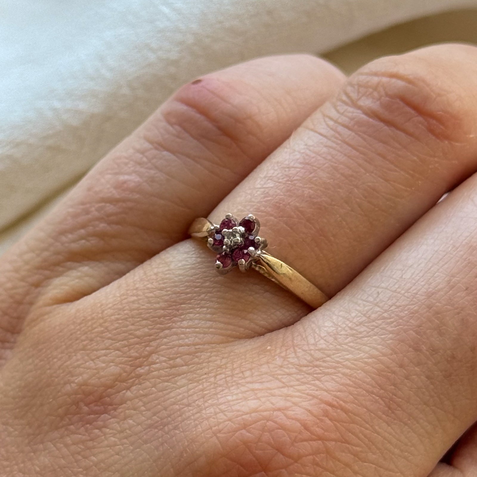 Exquisite Ruby & Diamond Floral Engagement Ring | 0.15ctw Natural Ruby & 0.01ct Diamond | Size 6.75 | Perfect for Wedding, Anniversary & Valentine's Day Gifts