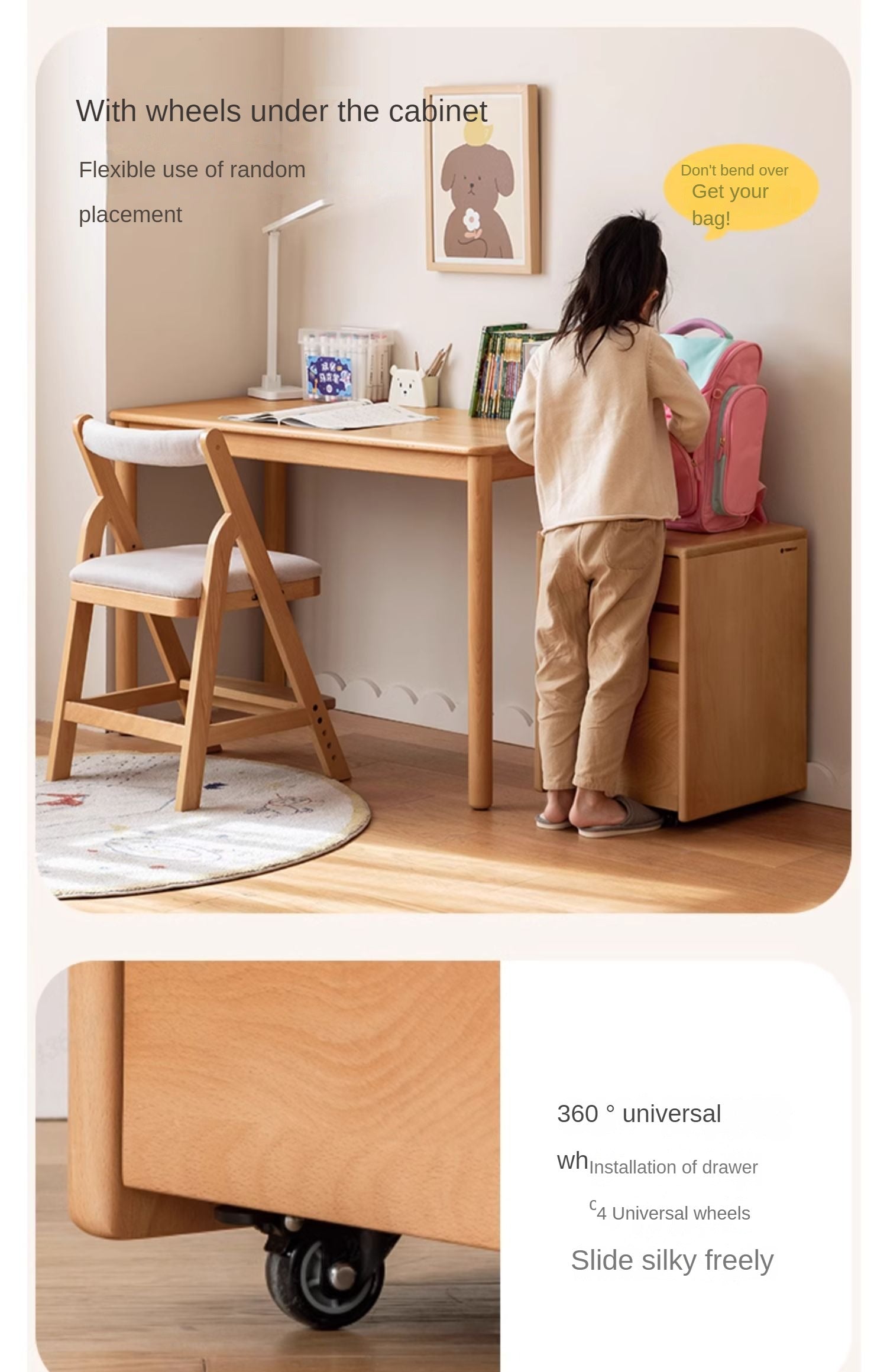 Solid Wood Kids Writing Desk - Beech & Oak Study Table for Children - Perfect for Homework, Drawing & Crafting in Bedroom or Study Room