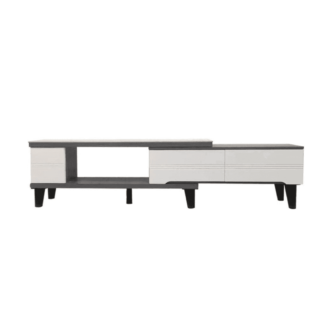 Judith Extendable TV Stand with Glossy White Jade Stone Top - Modern Entertainment Center for Living Room, Bedroom & Home Theater Setup