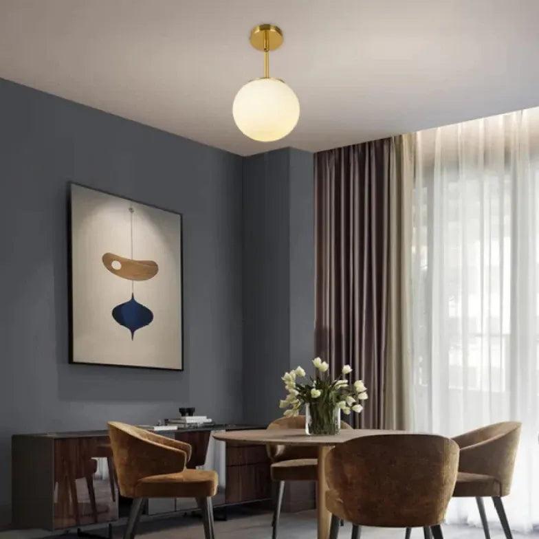 Modern White Glass Ball Pendant Light - Minimalist Ceiling Fixture for Dining Room, Bedroom, and Living Room Decor
