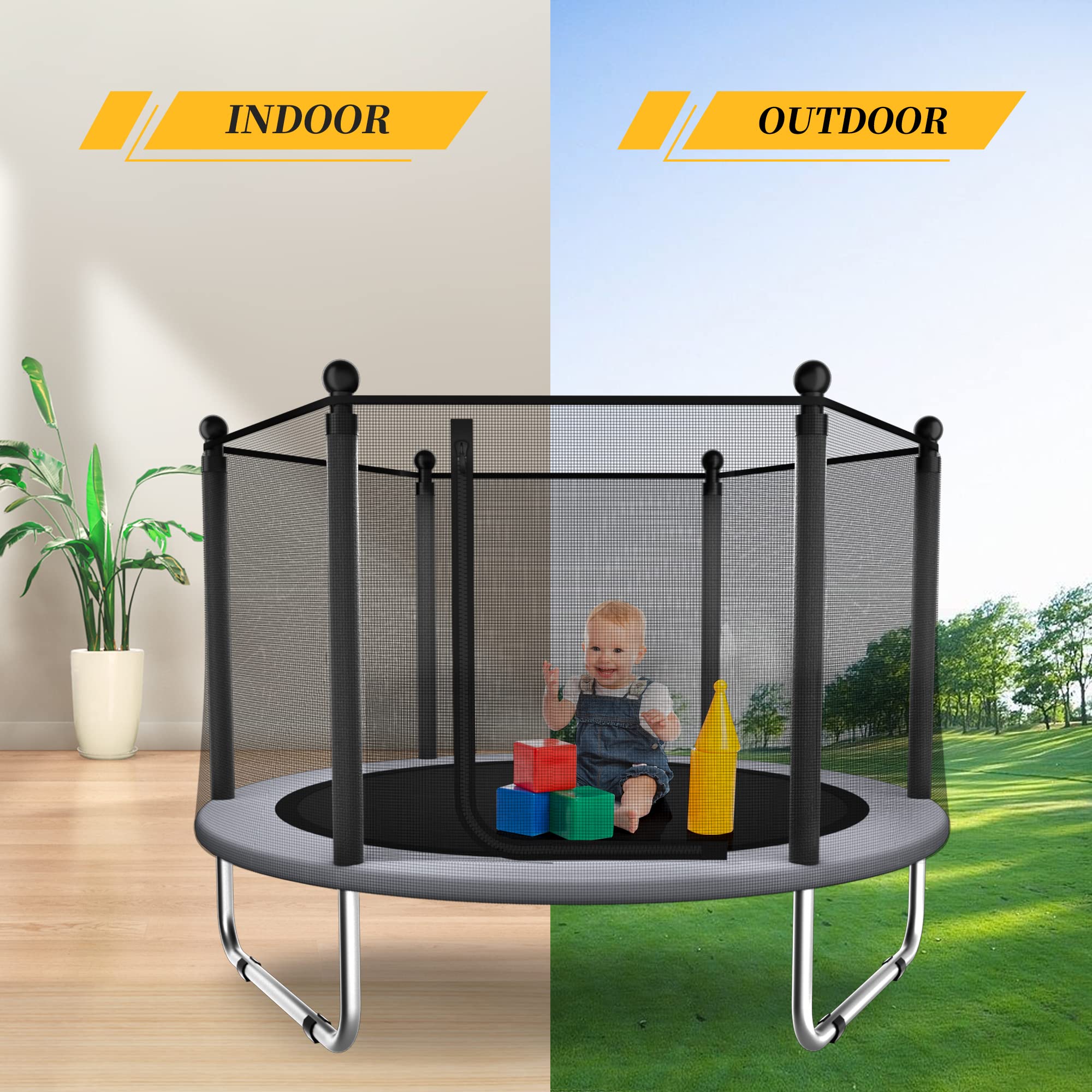 EL&IT 5FT Kids Trampoline with Safety Net - Indoor & Outdoor Toddler Trampoline for Ages 1-8, Round Mini Bouncer with Enclosure - Perfect Birthday Gift for Boys & Girls | Backyard Fun, Exercise, Playtime Activity