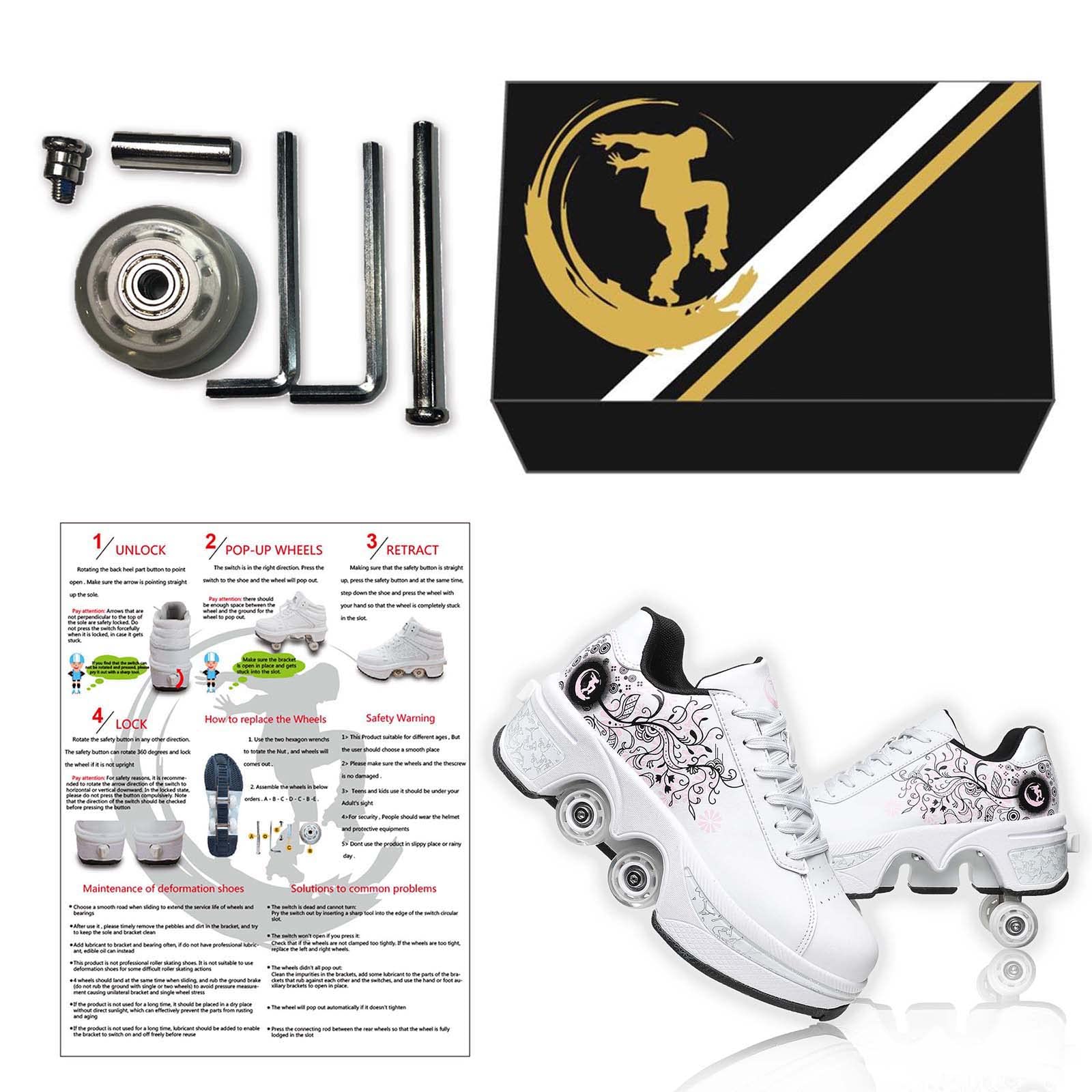 Women's & Kids' Convertible Roller Skate Shoes - 4-Wheel Adjustable Roller Sneakers for Outdoor Skating, Fun & Fitness | Perfect for Girls, Boys & Beginners at Parks, Rinks & Streets