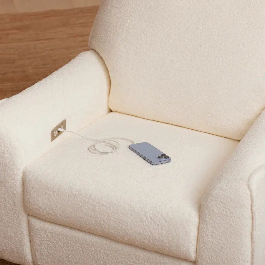 Babyletto Sunday Electronic Glider & Recliner Chair - Luxe Chantilly Fleece Upholstery with Light Wood Base | Nursery Glider for Breastfeeding & Baby Room Decor