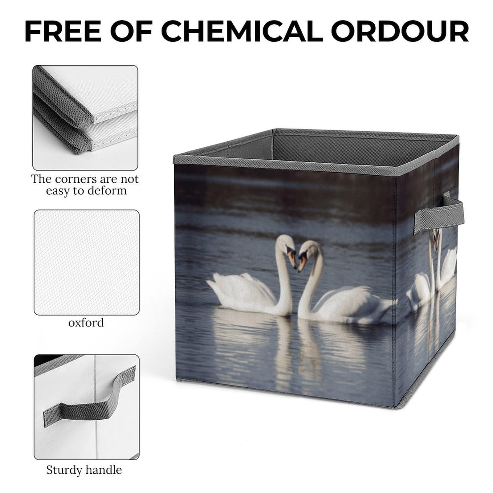 Foldable White Swan Storage Bins with Handles - Clothes Organizer for Cabinet, Shelf & Closet - Perfect for Bedroom, Nursery & Dorm Organization