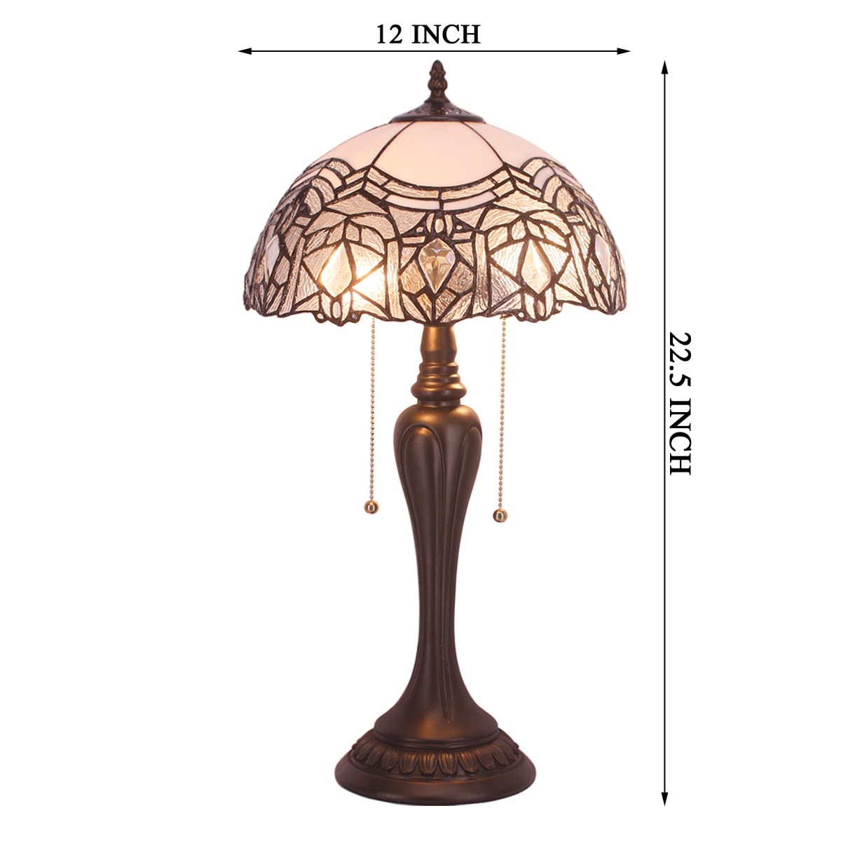 WERFACTORY Tiffany Lamp - White Bent Stained Glass Crystal Table Lamp with 12X12X22 Inches for Bedside, Desk & Reading | Elegant Home Decor for Bedroom, Living Room & Office (S508W Series)