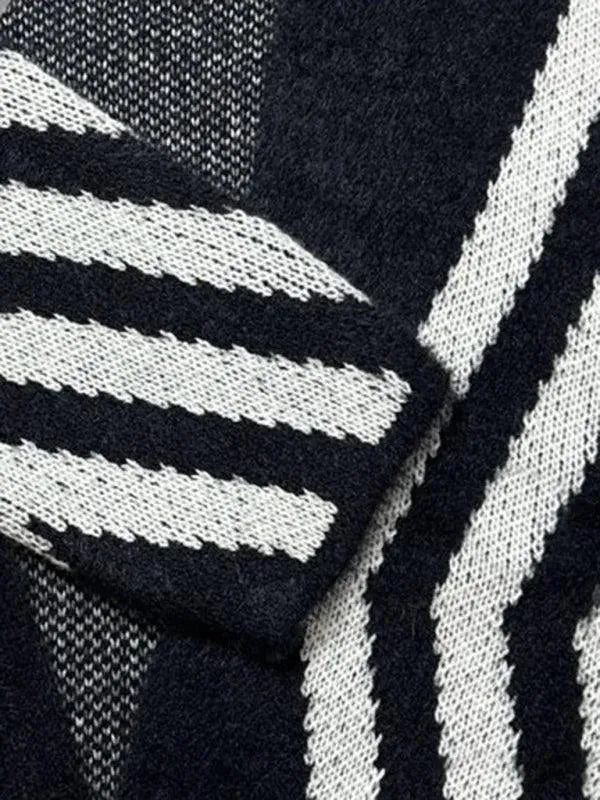 Elegant V-Neck Diamond Stripe Cardigan Sweater for Women - Soft Knit Open Front Long Sleeve Wrap - Perfect for Office, Date Night & Fall Layering