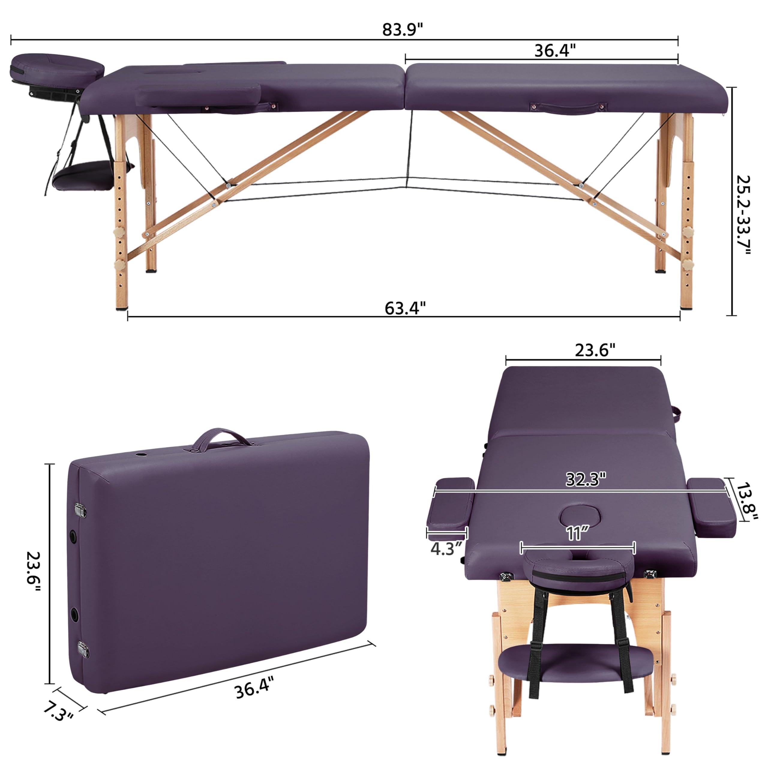 Yaheetech Portable Massage Table - Foldable Spa Bed for Lash Extensions & Facials, Adjustable 2-Fold Design with Non-Woven Carrying Bag, 24 Inch (Lavender) - Perfect for Home Spa, Salon & Mobile Beauty Services