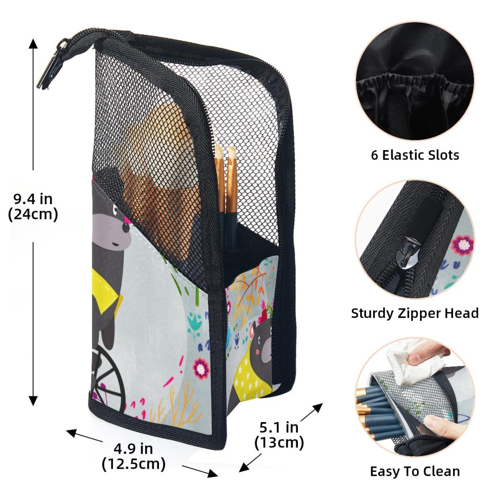 12-Piece Makeup Brush Organizer Bag with Funny Circus Flower Bear Design - Portable Travel Cosmetic Brush Holder Case for Makeup Artists & Beauty Enthusiasts - Perfect for Home, Travel & Professional Use