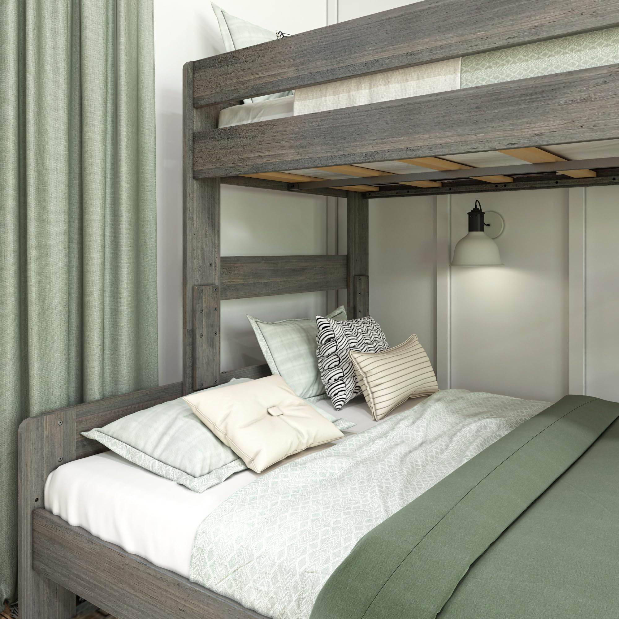 Max & Lily Solid Wood Twin XL Over Queen Bunk Bed Frame for Kids - No Box Spring Needed - Driftwood Finish | Space-Saving Kids' Bedroom Furniture for Siblings or Sleepovers