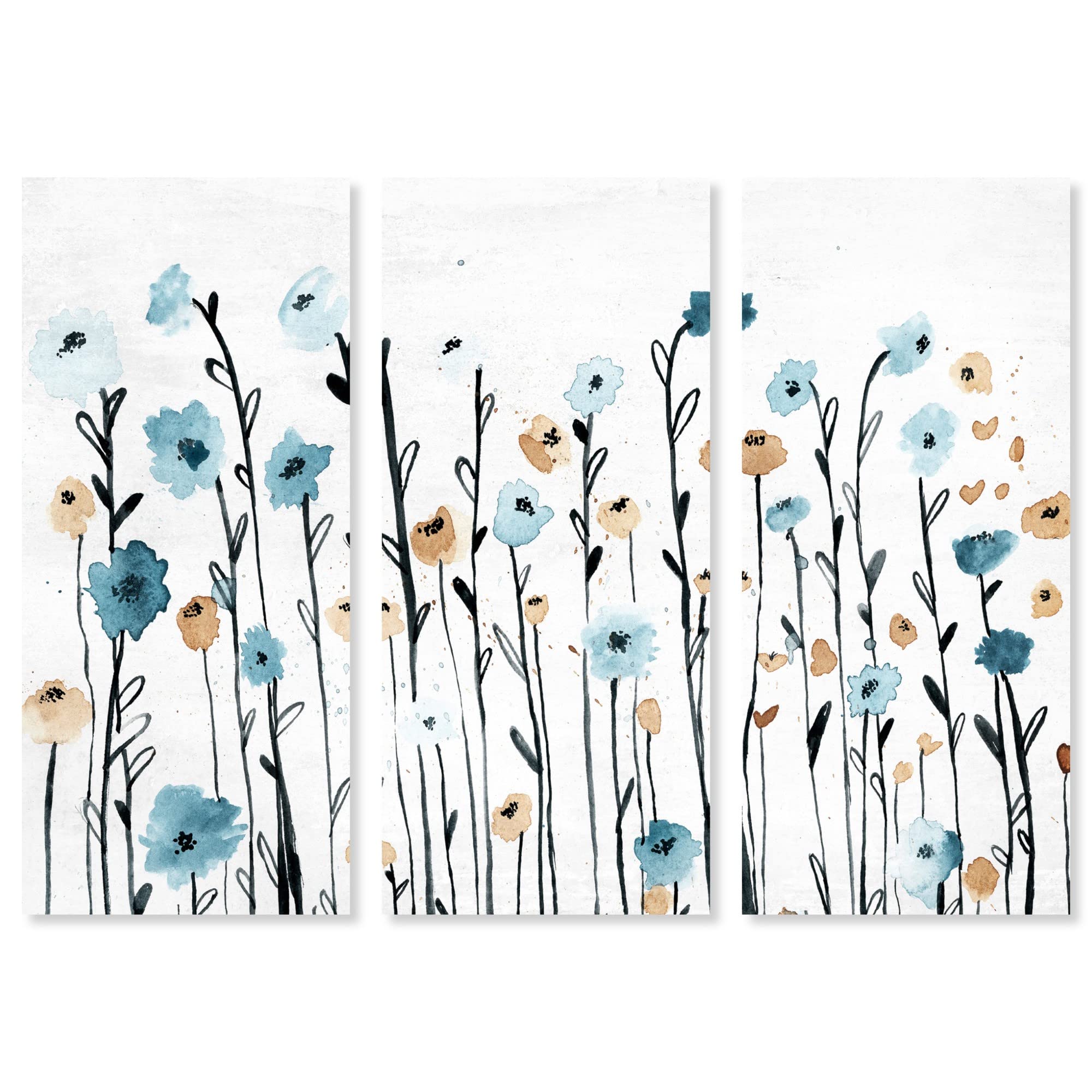 Oliver Gal Blue Flower Garden Three-Piece Canvas Wall Art Set - Blue & White 3 Panel Botanical Home Décor | Ready to Hang Living Room, Bedroom & Office Wall Decor