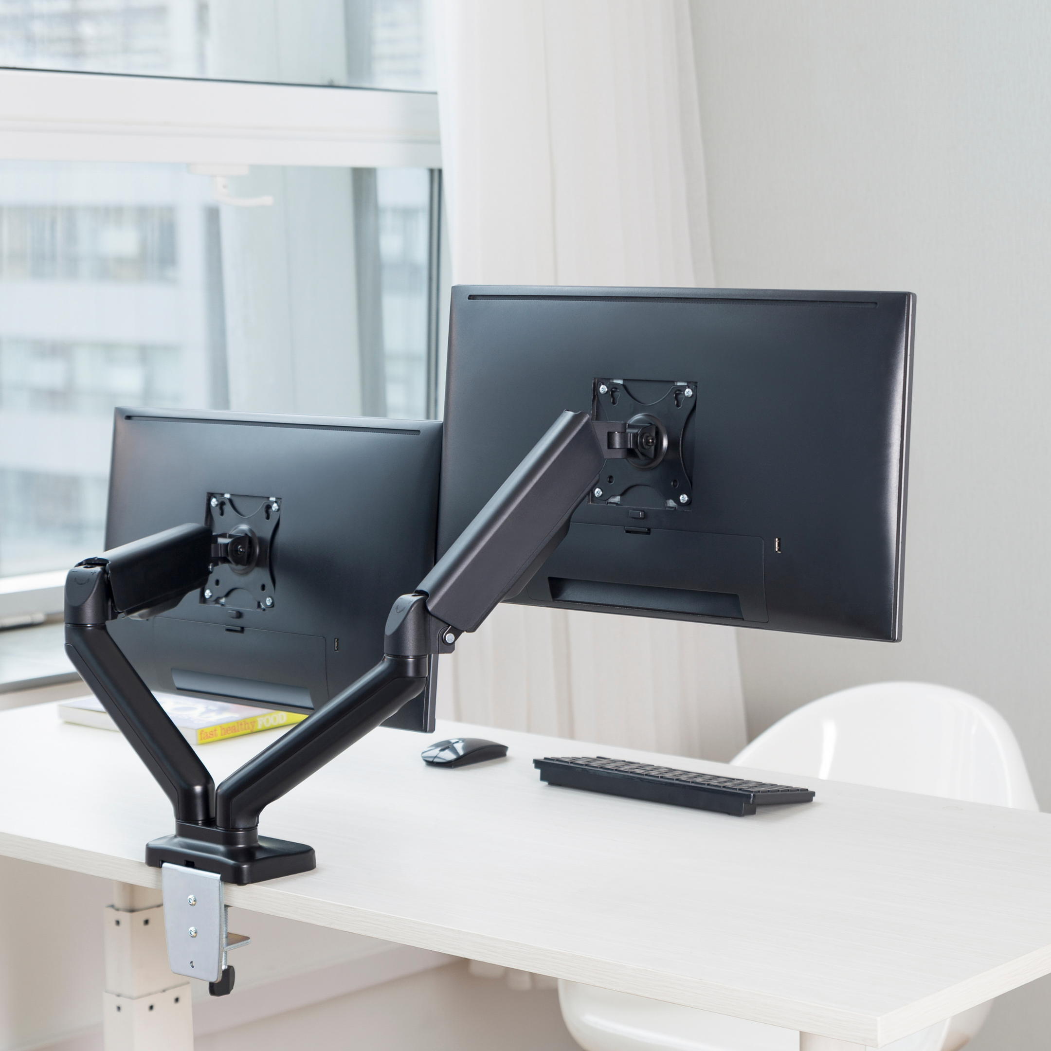 Outshine Dual Monitor Mount Stand - Gas Spring Adjustable Arm for 13-32 Inch Screens - Perfect for Home Office, Gaming & Workspace Setup