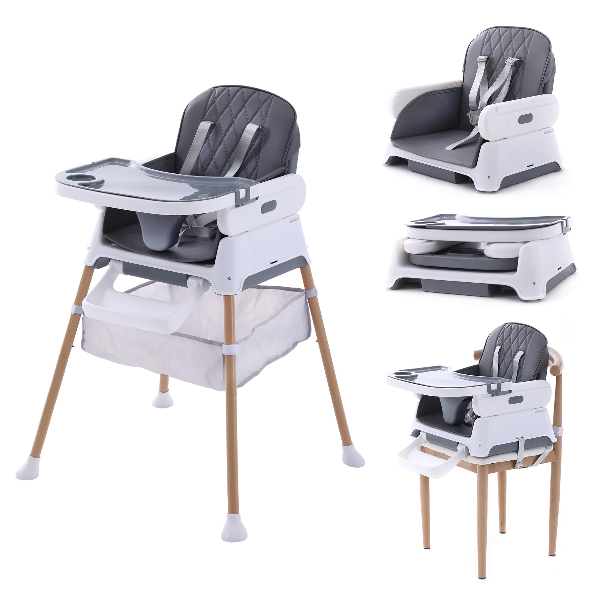 Hrusitoo 3-in-1 Convertible Baby High Chair - Adjustable Infant Feeding Chair for Babies & Toddlers, Compact Design in Dark Gray - Perfect for Dining, Weaning & Playtime