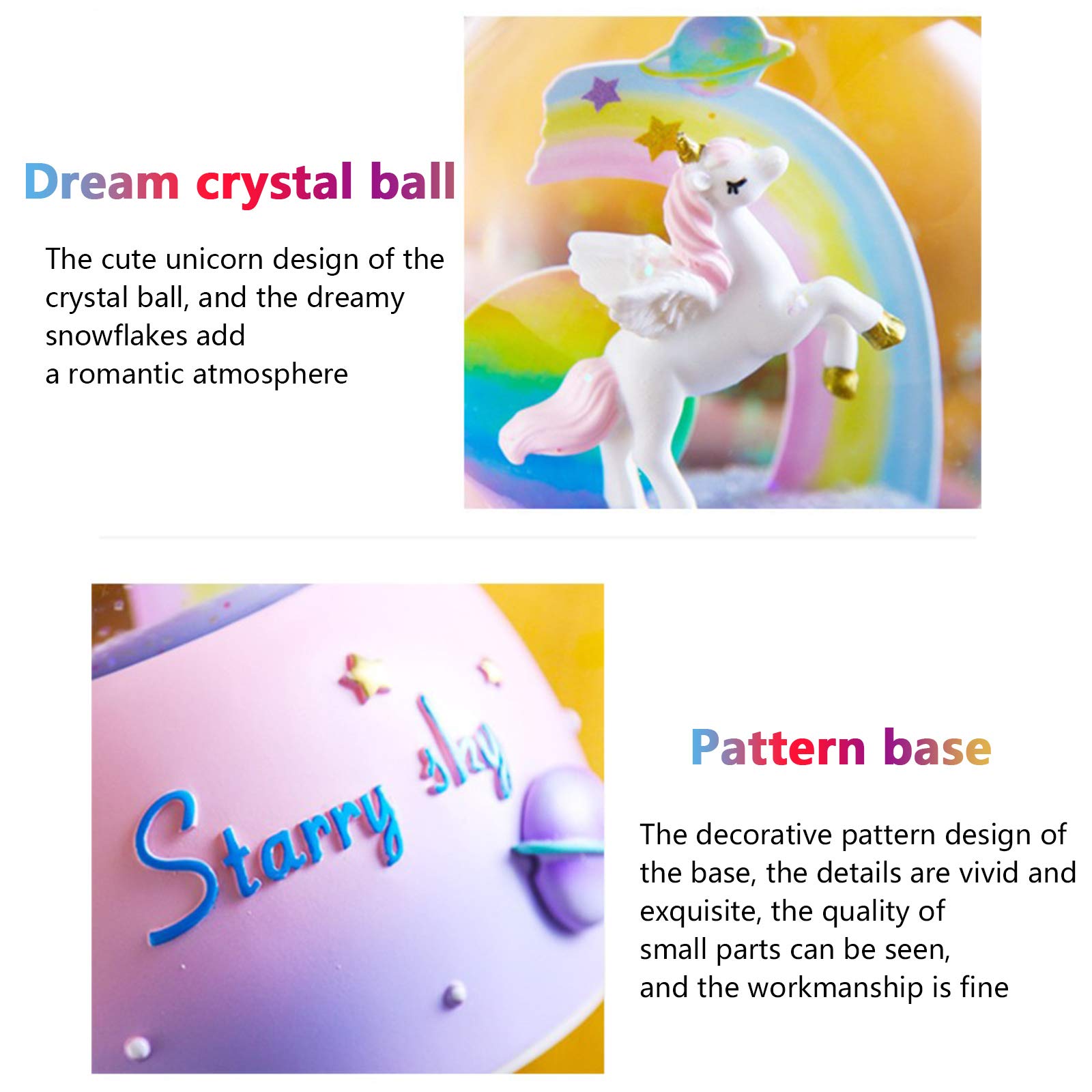 3.94 Inch Unicorn Music Snowball with LED Rainbow Lights - Automatic Snowfall Music Box for Girls | Perfect Christmas & Birthday Gift | Home Decor, Nursery Night Light, Party Decoration