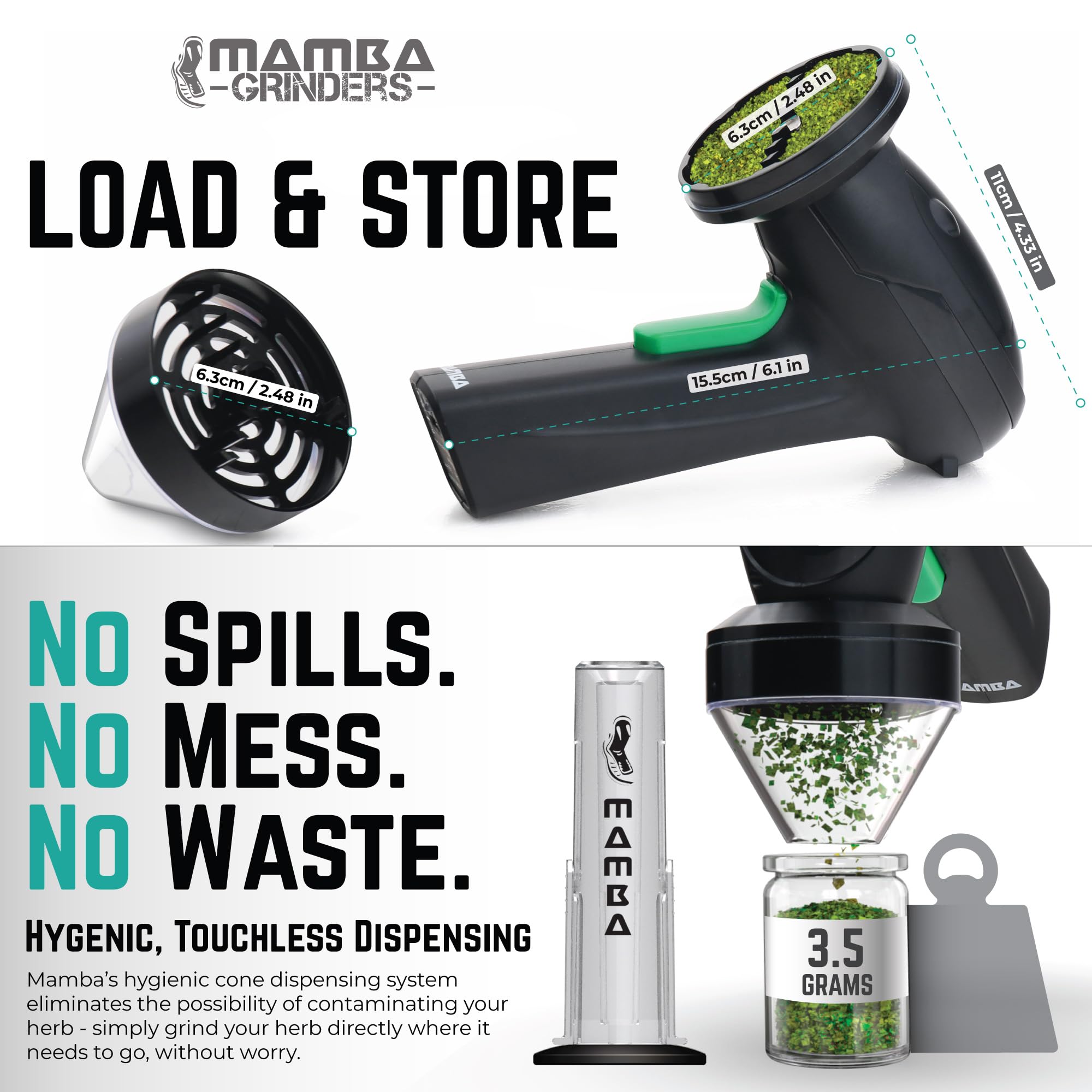 Premium Mamba Monster 3.5g Black USB Rechargeable Electric Herb Grinder - Large Capacity Portable Metal Spice Mill for Kitchen, Travel & Outdoor Use - Perfect for Herbs, Spices & Cooking Ingredients