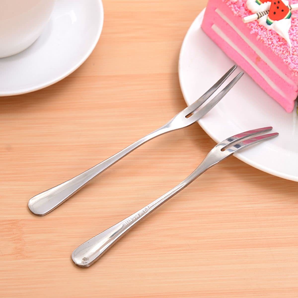Stainless Steel Fruit Forks Set of 10 - Portable Dessert Forks for Fruit, Cake, Cheese - Perfect for Restaurants, Cafeterias, Home Parties & Picnics