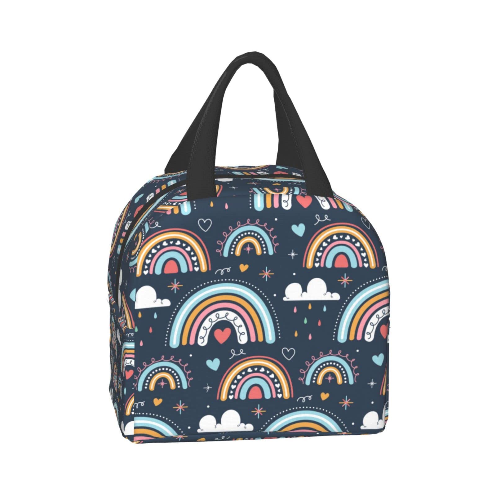 Insulated Navy Rainbow Lunch Box for Women & Men - Reusable Thermal Lunch Bag for Office, School, Camping, Hiking, Picnic, Beach & Travel - Keep Food Fresh All Day