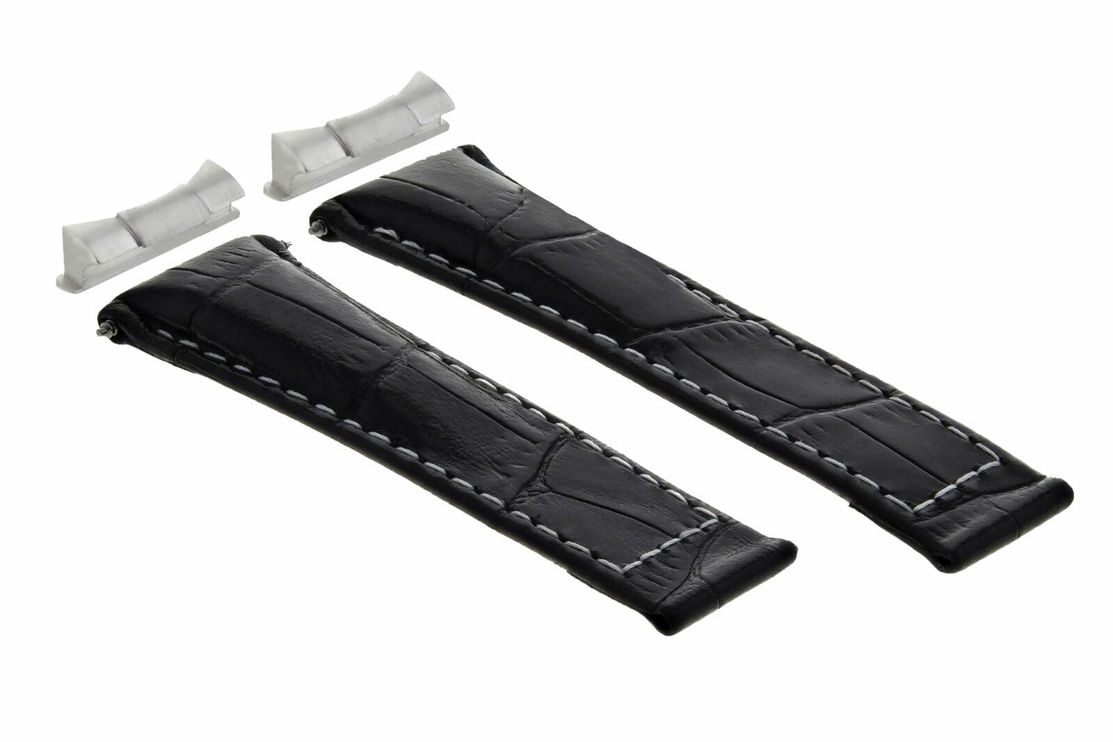 Genuine Leather Watch Band Strap Compatible with Rolex Daytona 116519 - Black with White Stitching Short - Premium Replacement Watch Strap with End Pieces (Lugs) - Perfect for Business, Casual & Formal Occasions