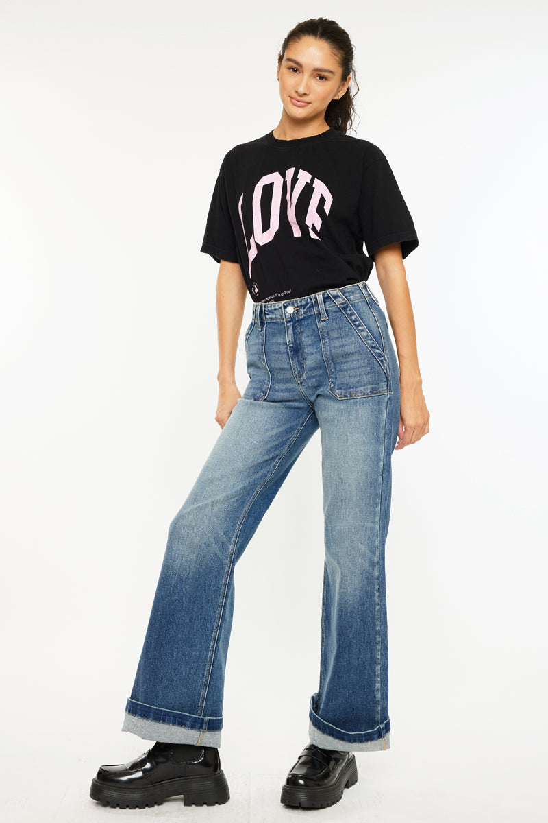 Melody High Rise Wide Flare Jeans for Women - Vintage 70s Inspired Stretch Denim Pants - Perfect for Casual Outfits, Date Nights & Music Festivals