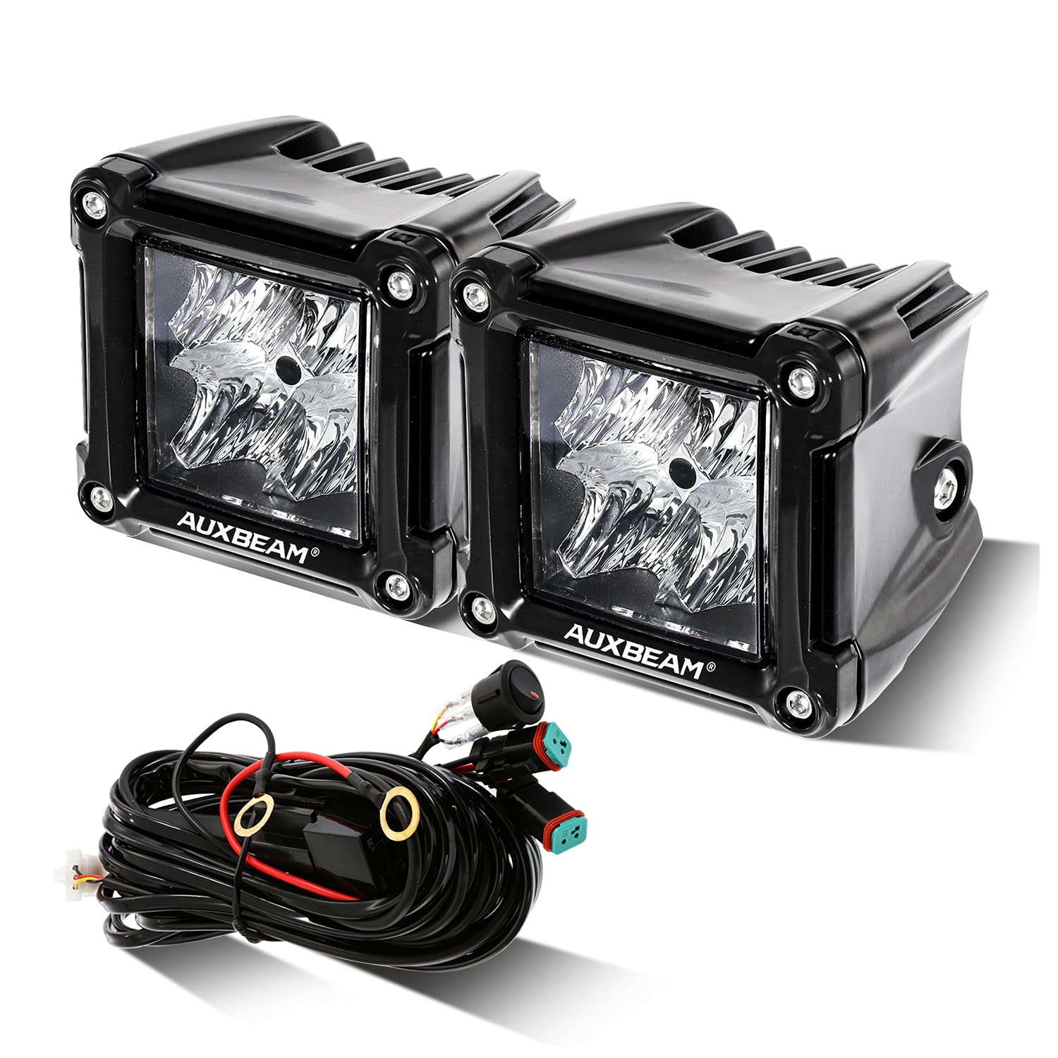 Auxbeam 3 Inch 40W 4800LM LED Pod Lights - Offroad Flood Beam Light Bar, Square LED Cube Work Lights for Trucks, Jeeps, SUVs, ATVs & UTVs - Perfect for Night Driving, Backup Lighting & Off-Road Adventures