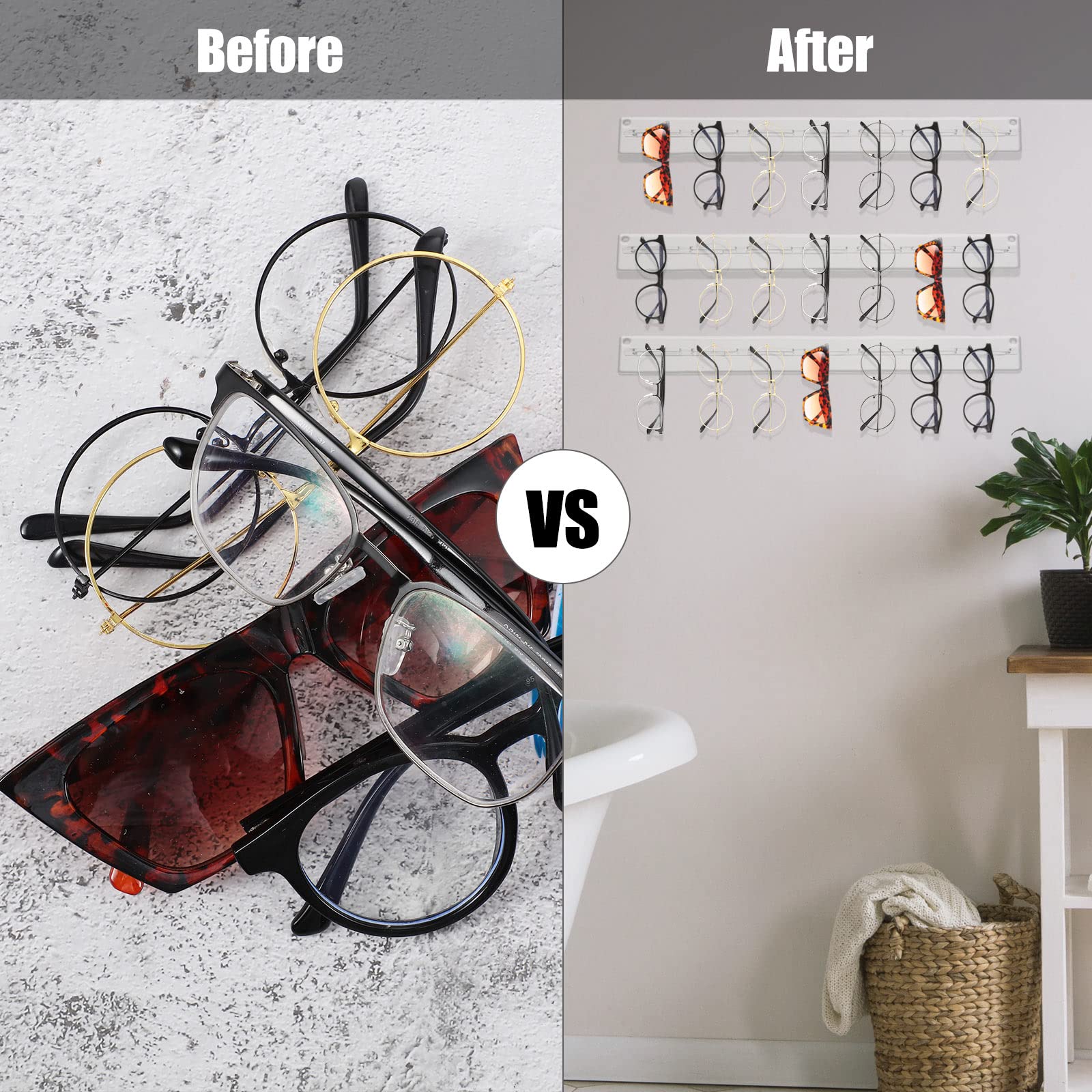 5 Pack Clear Acrylic Sunglasses Organizer - Wall Mounted Eyeglasses Holder & Hanging Eyewear Display Rack for Entryway, Shelf, Bathroom, or Closet Storage - Perfect for Organizing Sunglasses, Glasses, and Accessories