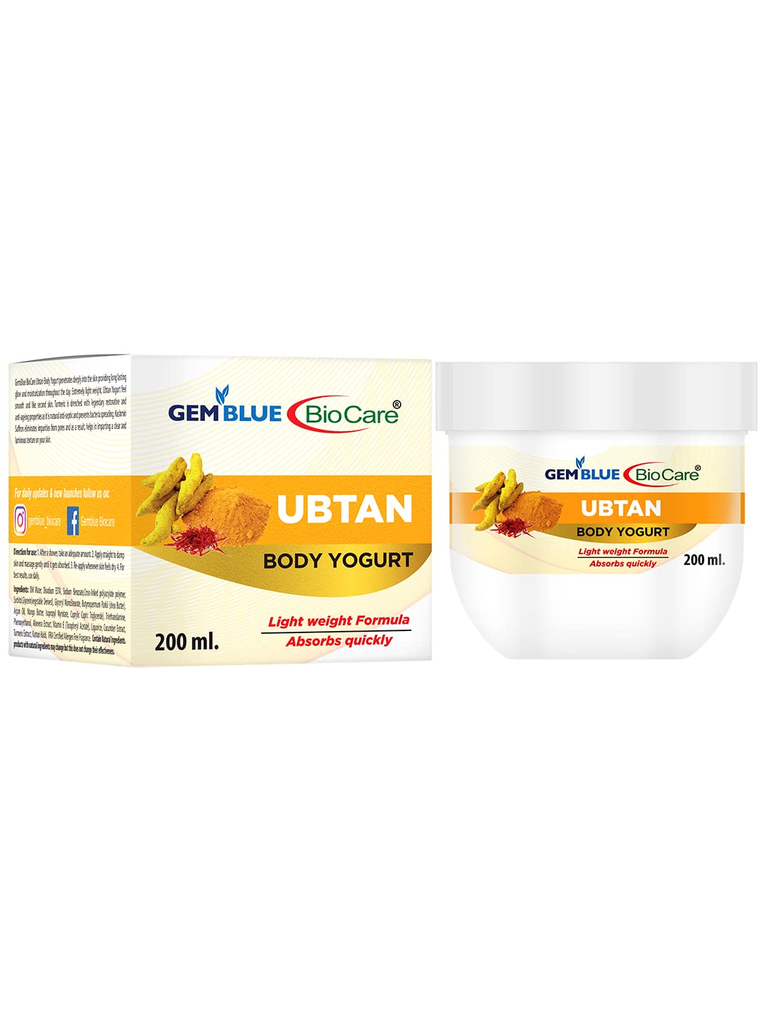 Gemblue Biocare Ubtan Body Yogurt Cream - 200ml | Moisturizing & Nourishing Body Lotion for Dry, Dull Skin | Hydrating & Brightening Formula | Perfect for Daily Skincare Routine & Spa Days (Pack of 1)