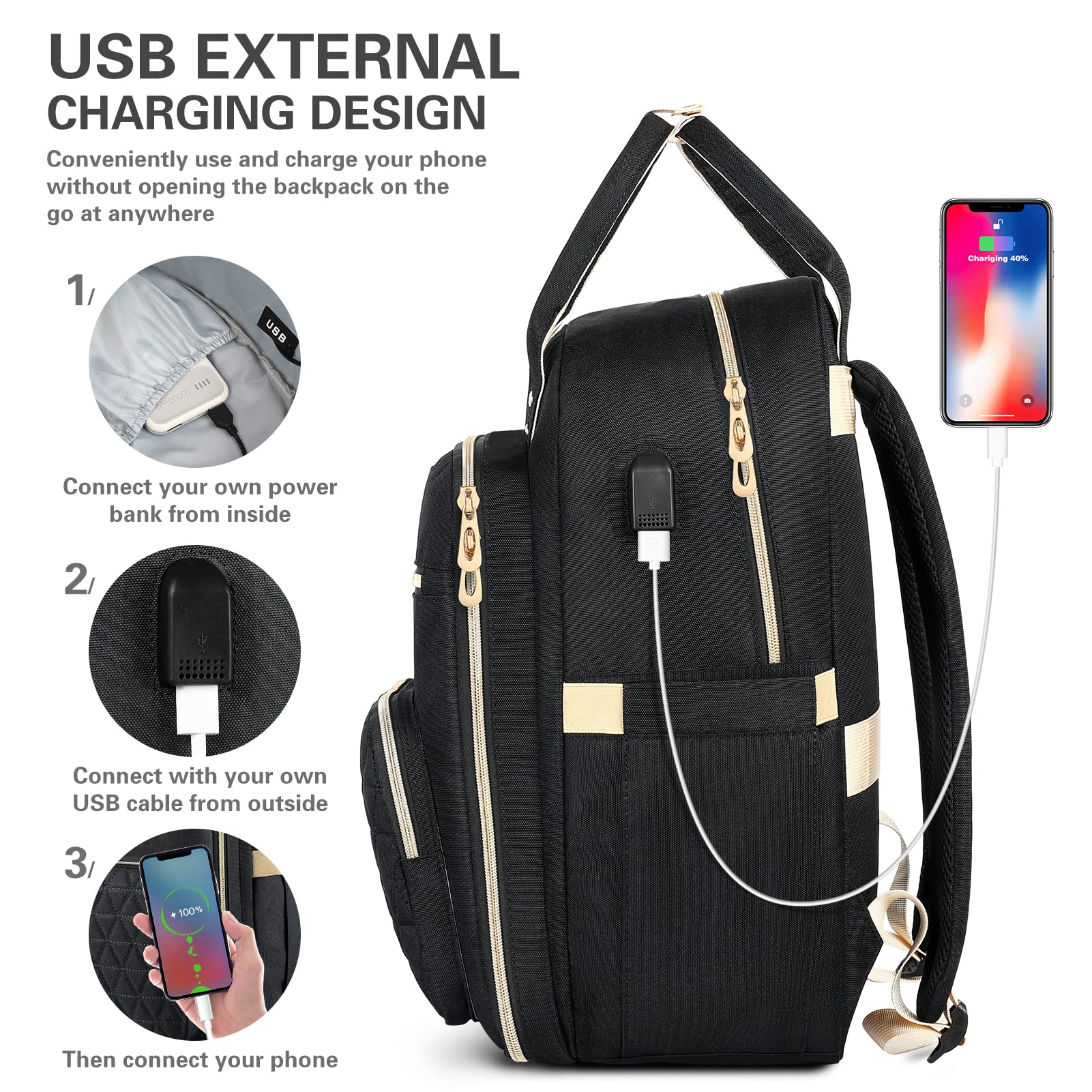ETRONIK 17.3 Inch Laptop Backpack for Women & Men with USB Charging Port & Insulated Lunch Cooler - Waterproof Travel Backpack for Work, School, Nursing, Teaching - Perfect Commuter & Business Gift (Black)
