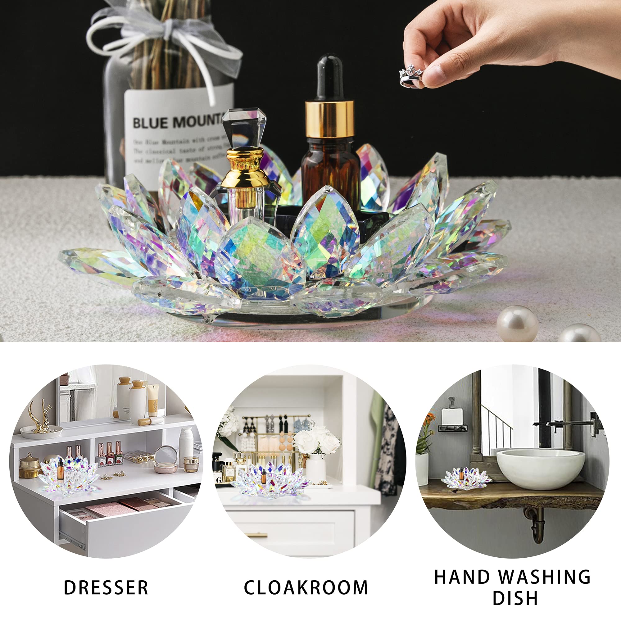 7'' Large Crystal Lotus Glass Candle Holder for Tealight & Pillar Candles - Elegant Wedding, Christmas & Dinner Table Decor - Perfect for Centerpieces, Home Decor & Romantic Ambiance