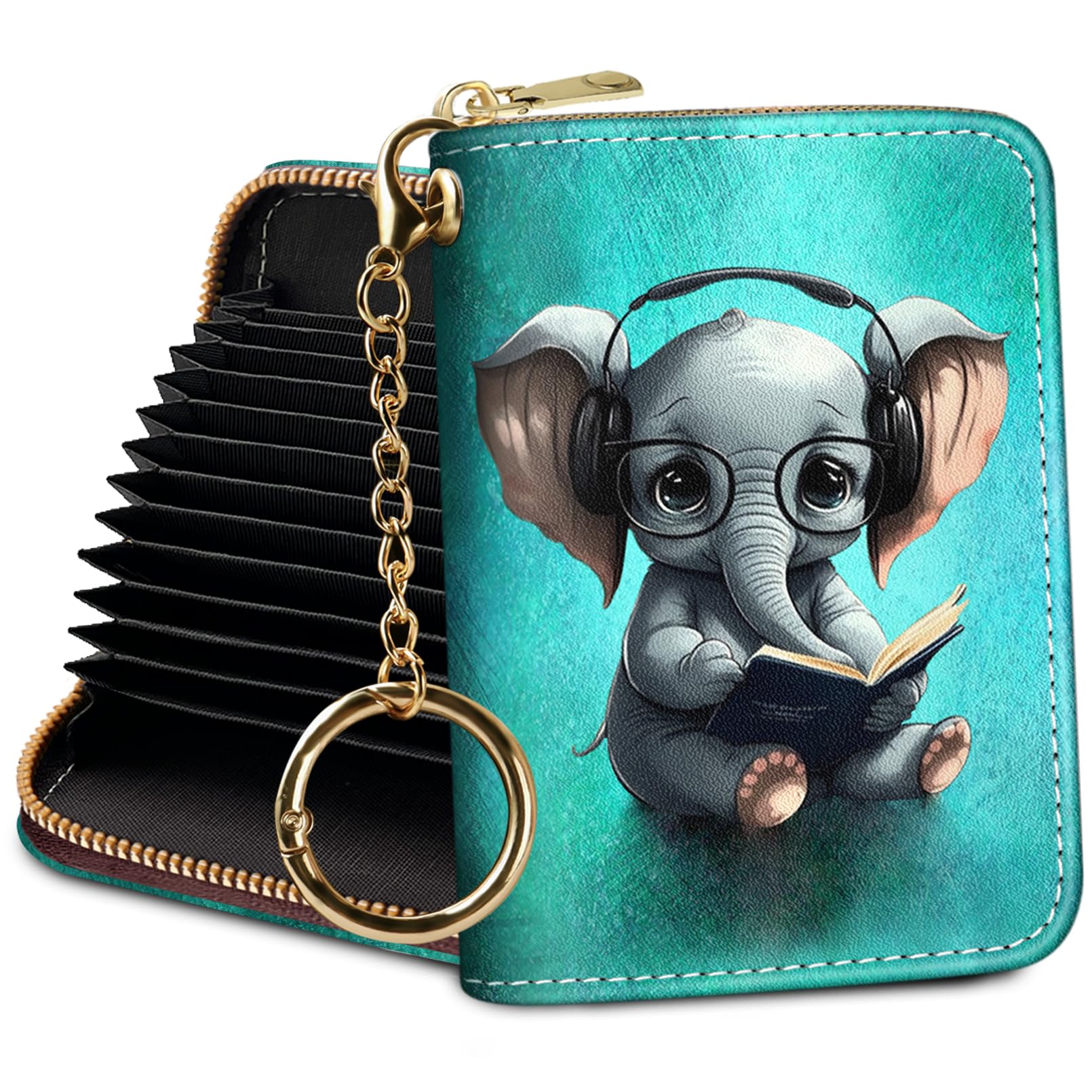 RFID Blocking Credit Card Holder Wallet for Women - Compact Leather Zipper Card Case with Keychain, Funny Print Design - Perfect for Travel, Shopping & Everyday Use