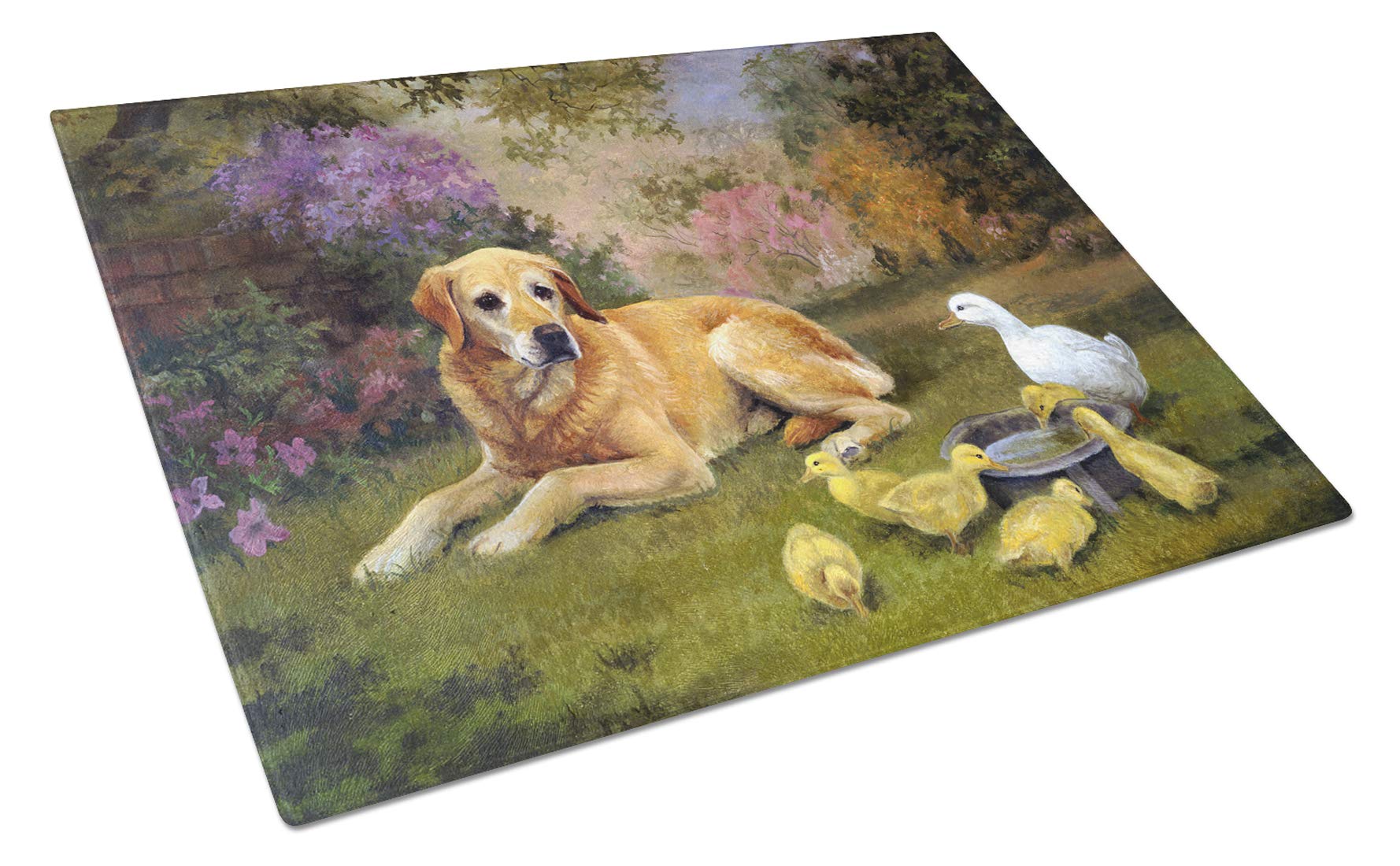 Yellow Labrador and Chicks Tempered Glass Cutting Board - Large Decorative Kitchen Chopping & Serving Board for Baking, Entertaining, and Holiday Decor - HEH0096LCB by Caroline's Treasures