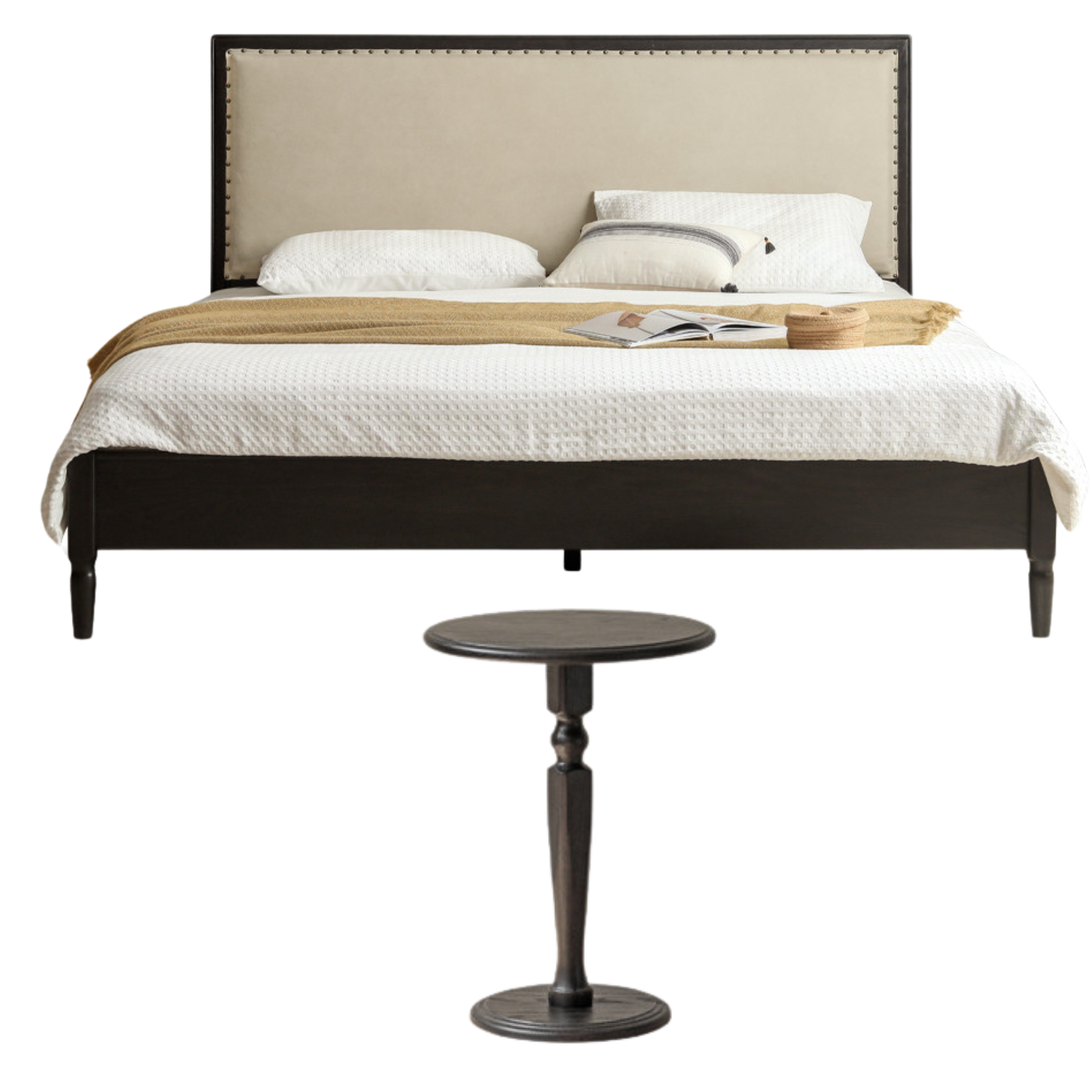 Smoky color Glutinous rice white soft backrest + side table
