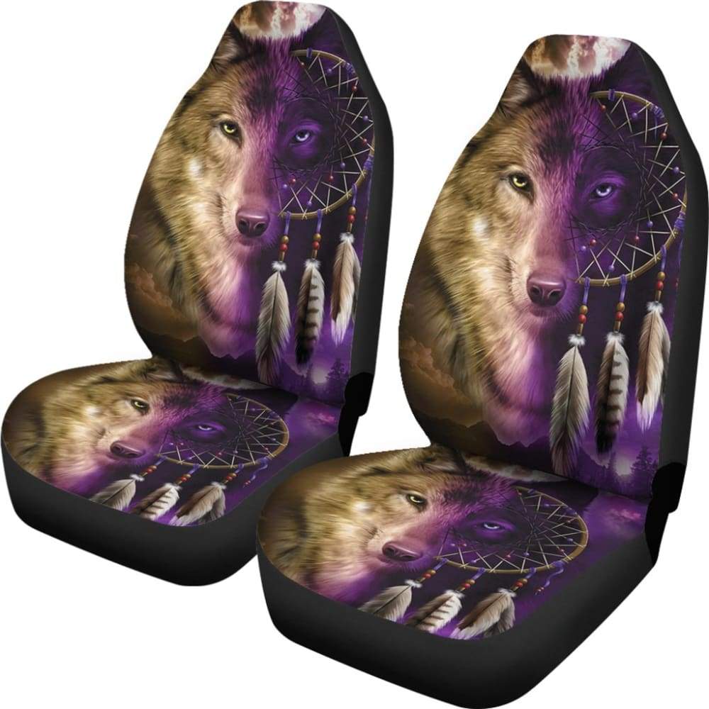 Premium Wolf Dream Catcher Car Seat Covers for Cars, Trucks & SUVs - Breathable Mesh Fabric Protectors - Perfect for Road Trips, Camping & Outdoor Adventures