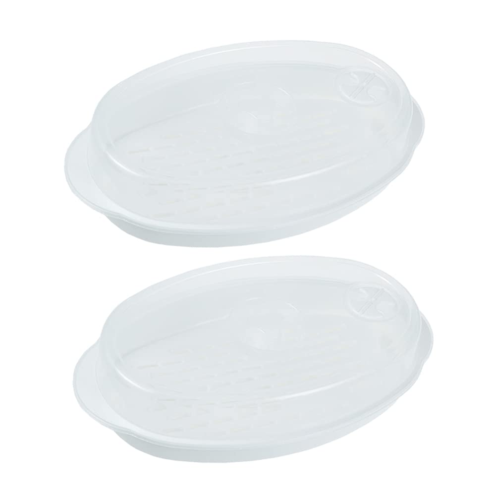2-Piece Microwave Steamer Set with Lid - BPA-Free Food & Fish Steamer for Healthy Cooking - Perfect for Vegetables, Seafood & Meal Prep