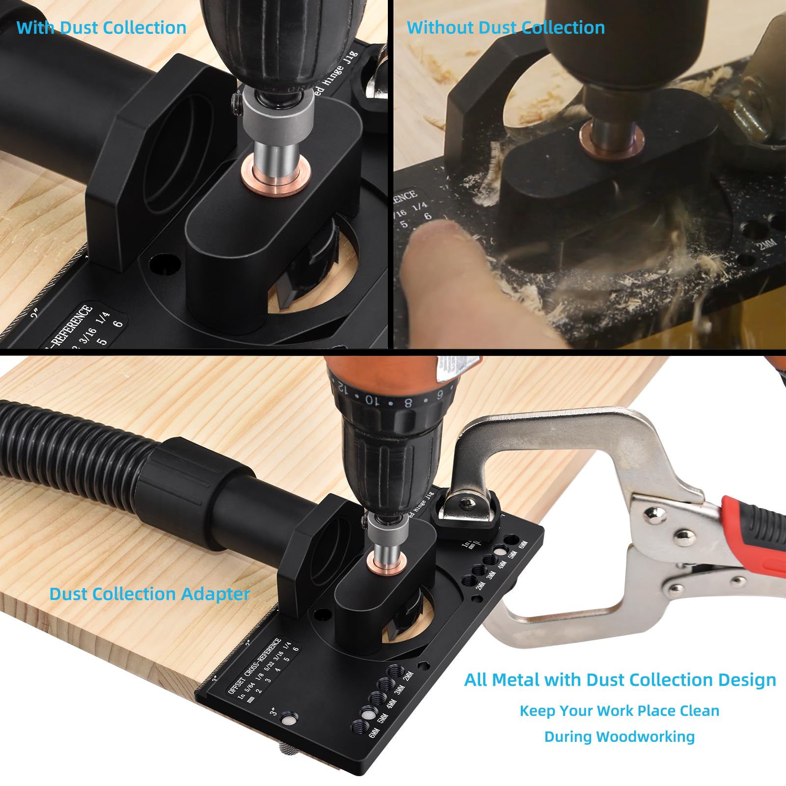 All-Metal Concealed Hinge Jig with Dust Vacuum Adapter - 35mm Cabinet Hinge Drilling Tool for Door & Cabinet Installation | Perfect for Woodworking Projects & Professional Cabinet Making
