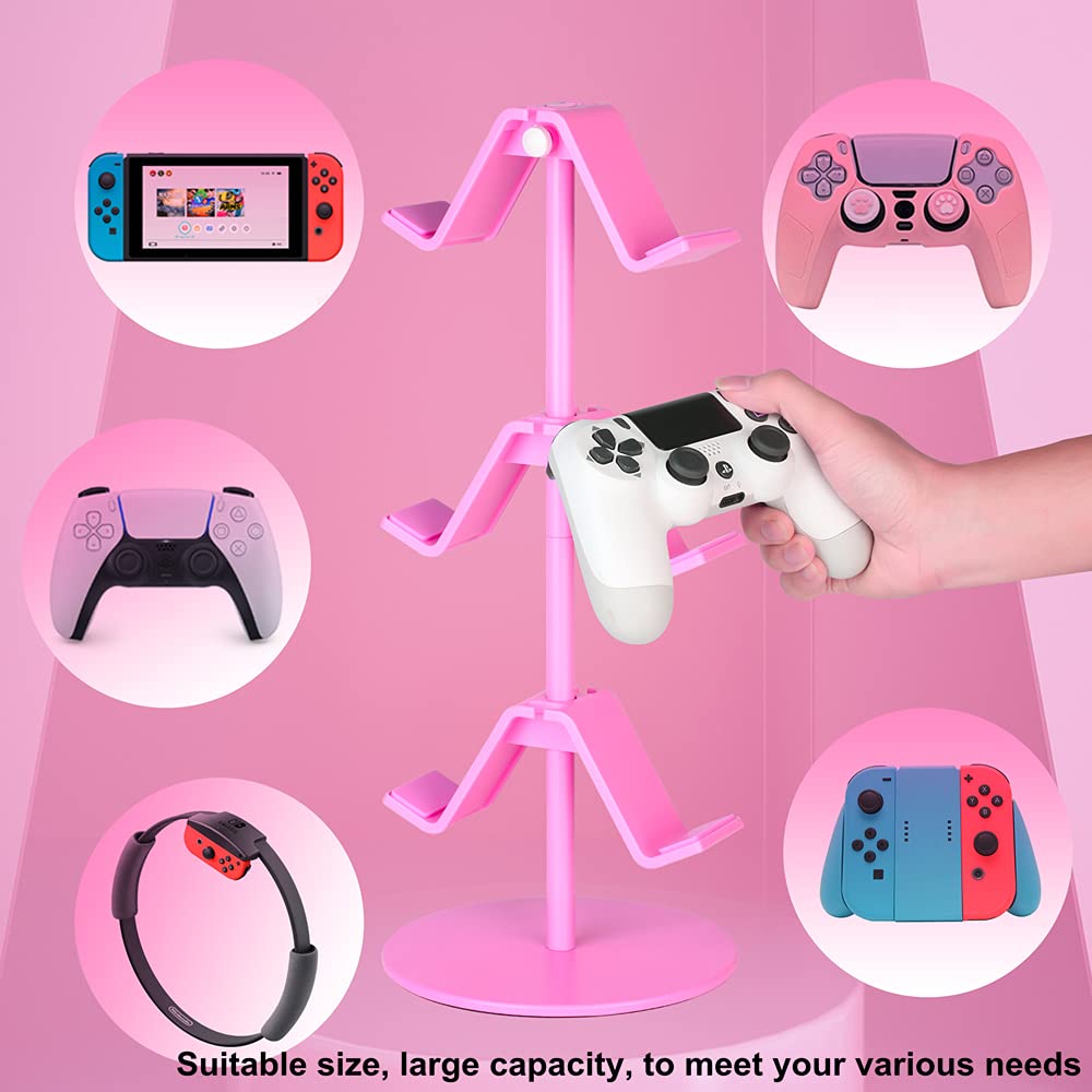 Pink Controller Holder & Headphone Stand - 3-Tier Adjustable Gaming Accessory Organizer for Xbox, PS4, PS5, Nintendo Switch - Perfect for Gaming Setup & Desk Organization (Cute Pink)