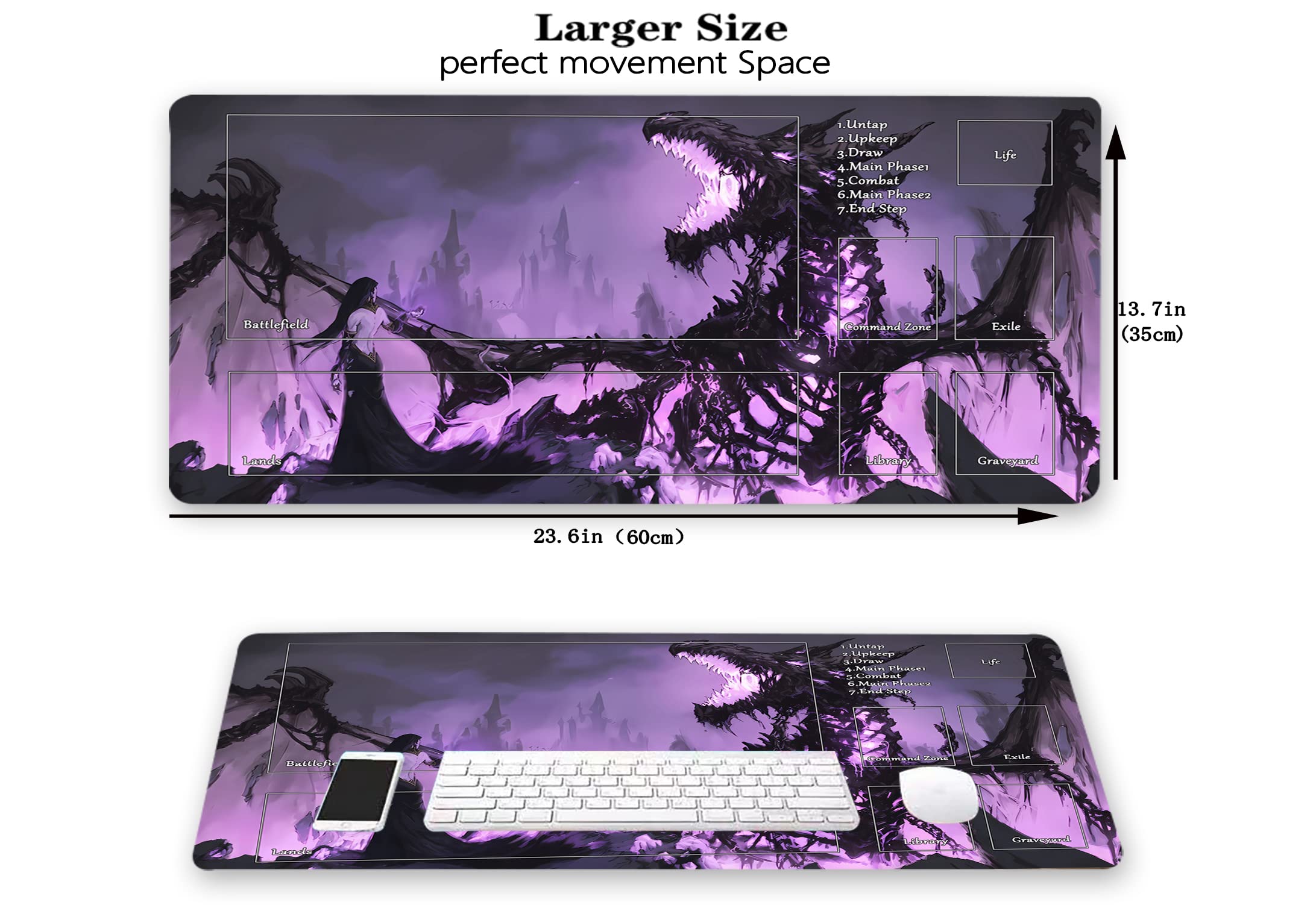 Premium MTG Playmat 24x14 Inches - Non-Slip Rubber Surface TCG Game Mat for Magic: The Gathering with Storage Bag - Perfect for Tournaments, Casual Play & Card Protection
