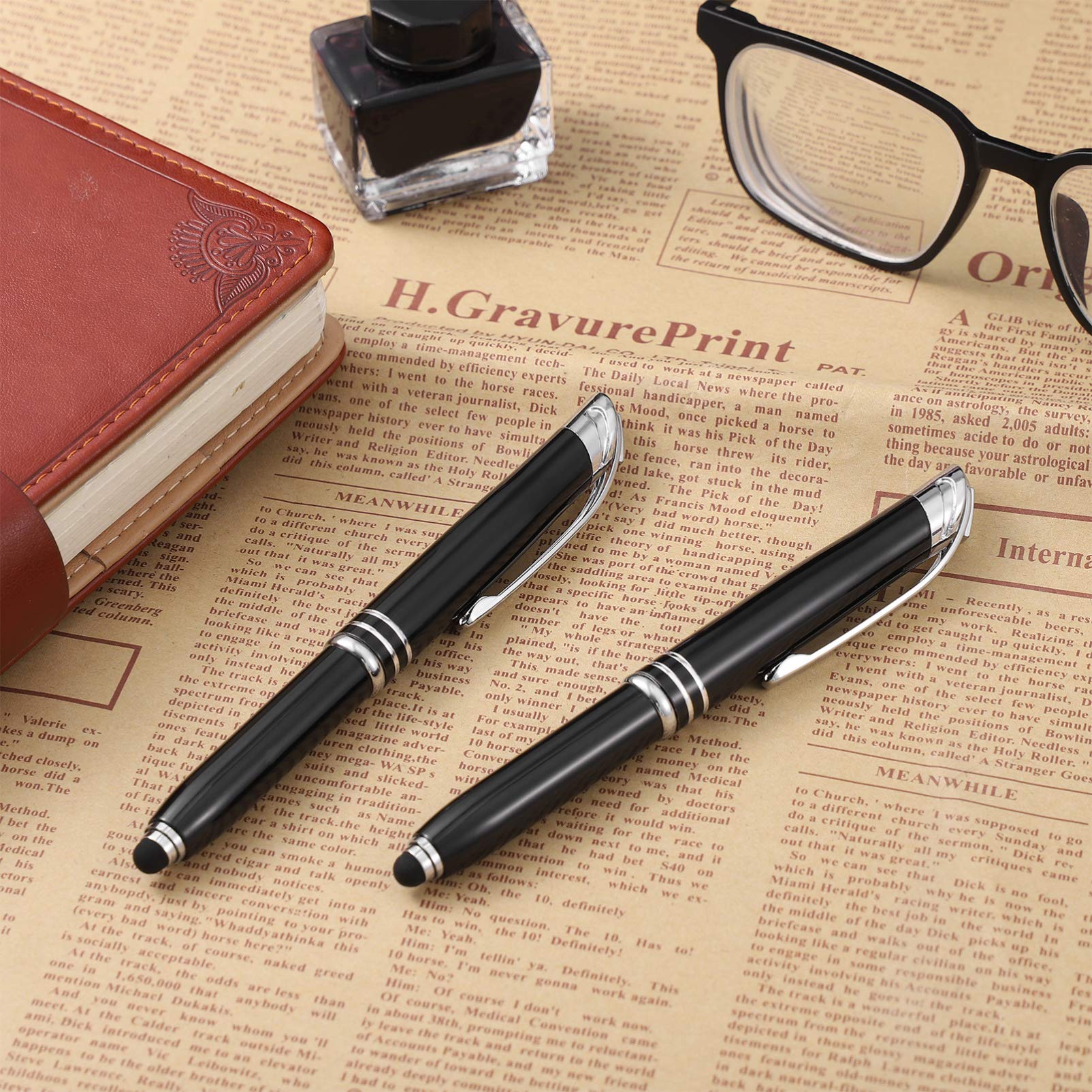 LED Pen Light Flashlight - 2 Pack Lighted Tip Ballpoint Pens for Writing in The Dark, Creative LED Writing Pens with Bright Light - Perfect for Nighttime Note Taking, Emergency Use & Low Light Conditions (Black)