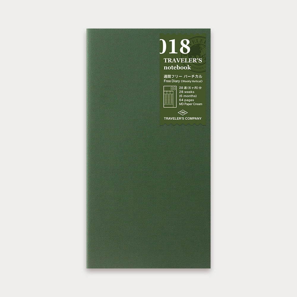 TRAVELER'S Notebook Refill - Regular Size 018 Free Diary (Weekly Vertical) | Portable Journal for Travel, Work & Daily Planning