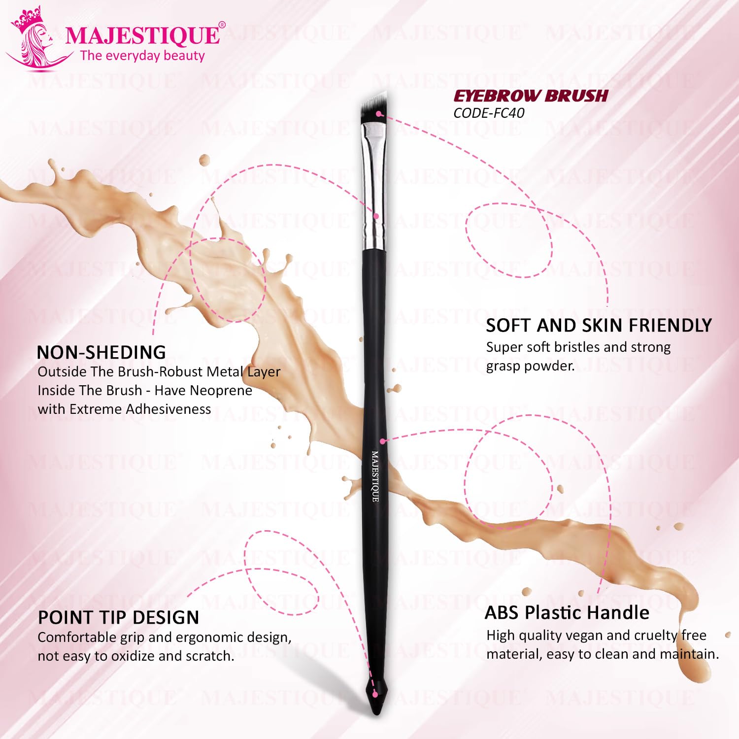 Majestique Professional Eyeshadow Smudge Brush - Short Shader Precision Makeup Brush for Creasing & Cat Eye Makeup | Vegan Cruelty-Free Small Eyeshadow Brush (FC40) | Perfect for Professional Makeup Artists & Beginners