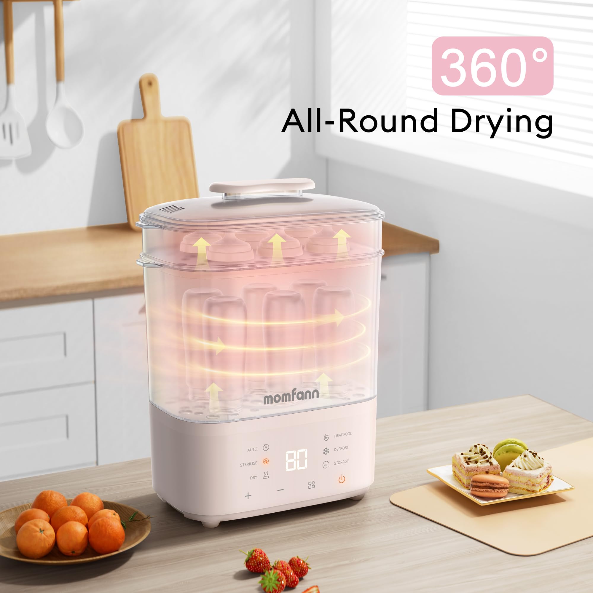8-in-1 Electric Baby Bottle Sterilizer and Dryer | Steam Sterilizer for Bottles, Pacifiers & Breast Pump Parts | BPA-Free | Fast Drying | Perfect for Nursery, Daycare & Travel (Pink)